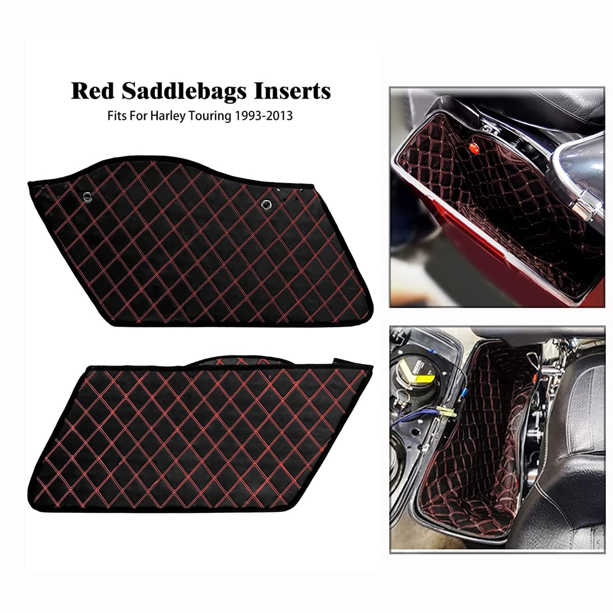 Hdbubalus Saddlebag Liners Inserts Compatible With Harley Extended Bag Touring Electra Street Glide Road King 1993-2013 (Red Thr