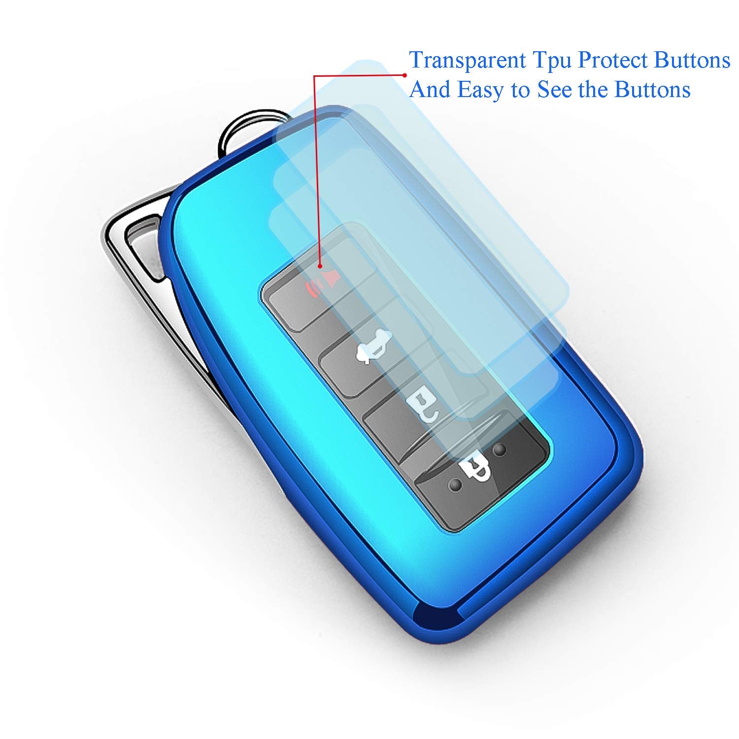 Compatible With Lexus Key Fob Cover With Keychain Soft Tpu 360 Degree Protection Key Shell Case For Rx Es Gs Ls Nx Rs Gx Lx Rc Lc Smart Key-Blue