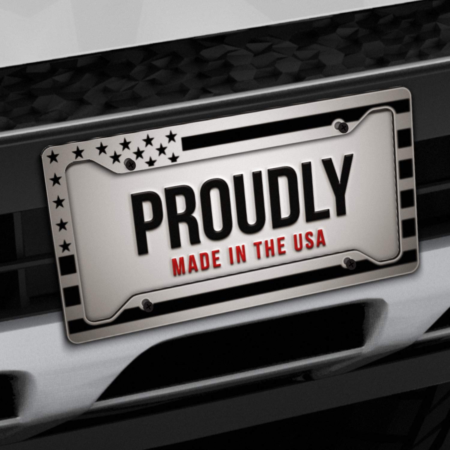 Jass Graphix American Flag License Plate Frame - Black On White - Tactical- Car Tag Frame