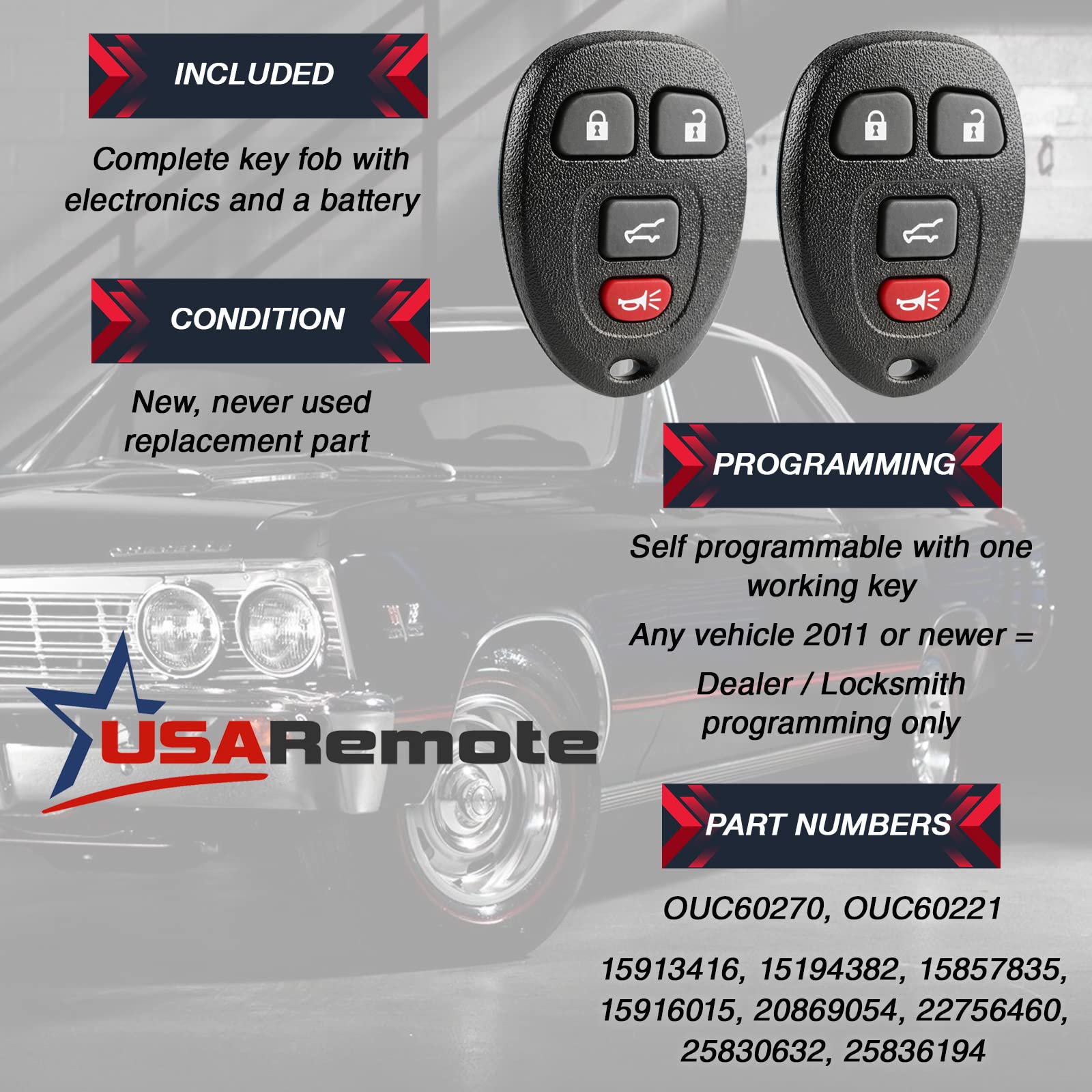 Car Key Fob Keyless Entry Remote With Ignition Key Fits Chevy Suburban Tahoe Traverse/Gmc Acadia Yukon/Cadillac Escalade Srx/Bui