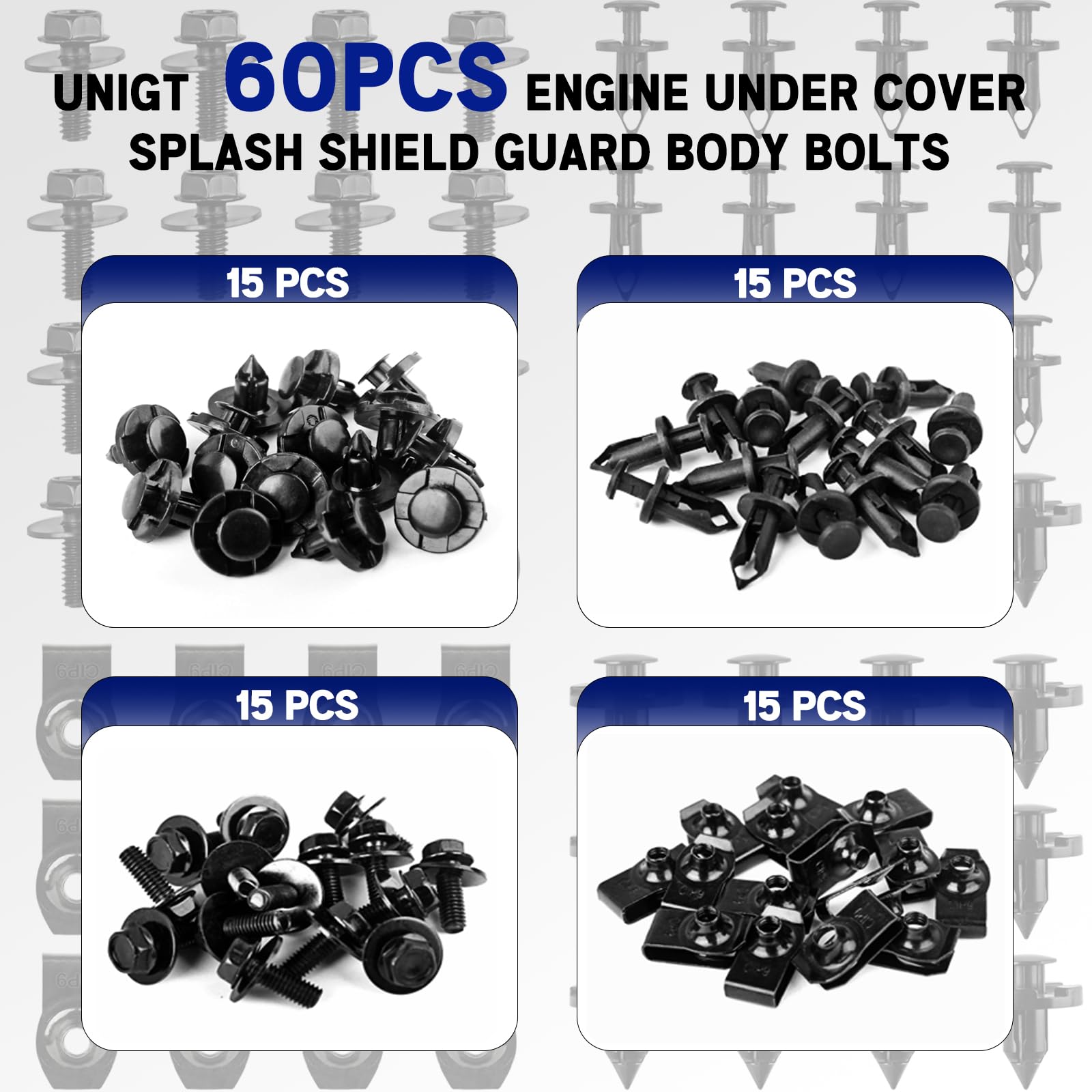 Unigt 60Pcs Engine Under Cover Splash Shield Guard Body Bolts Compatible With Nissan/Infiniti 370Z 350Z G35 G37 Fx35 Fx45 Ex35 B