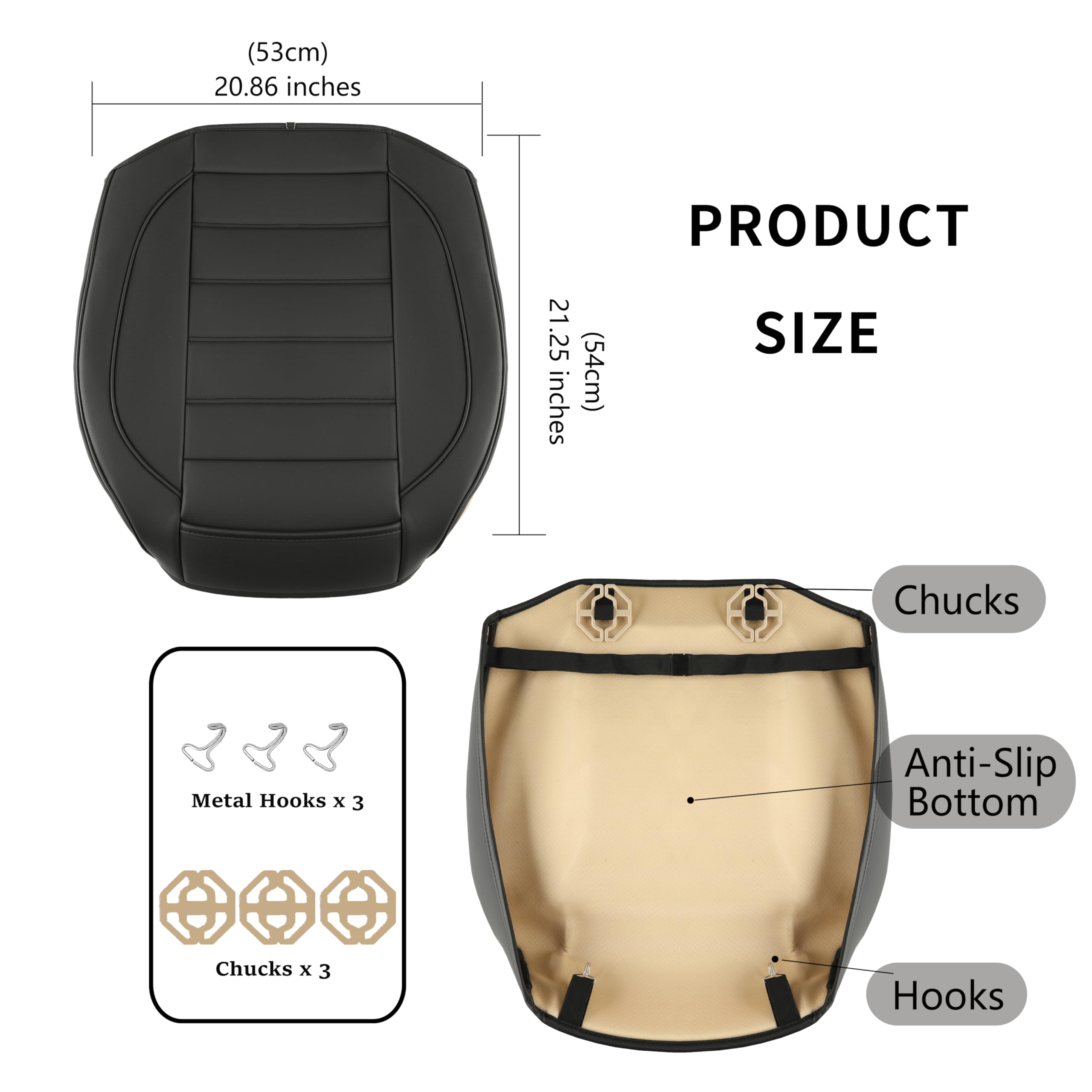 Vankerful 1 Pack Leather Front Car Seat Covers,Bottom Seat Covers for Cars,Driver Car Seat Cushion Cover,Luxury Seat Protectors,