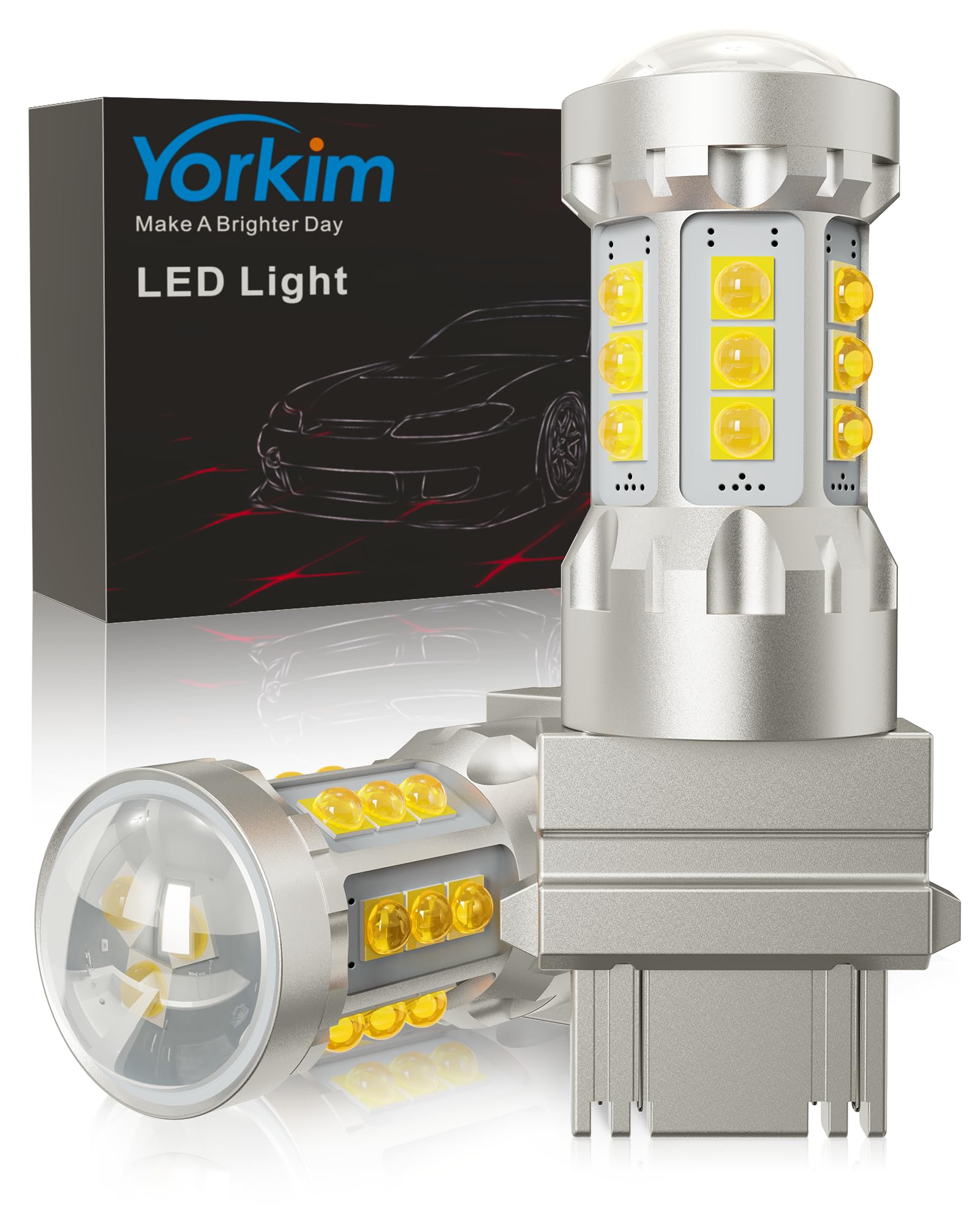 Yorkim 3157 Led Bulb White, 500% Super Bright, 3056 3156 3156A 3057 4057 3157 4157 T25 Led Bulbs For Drl, Reverse Light, Brake L