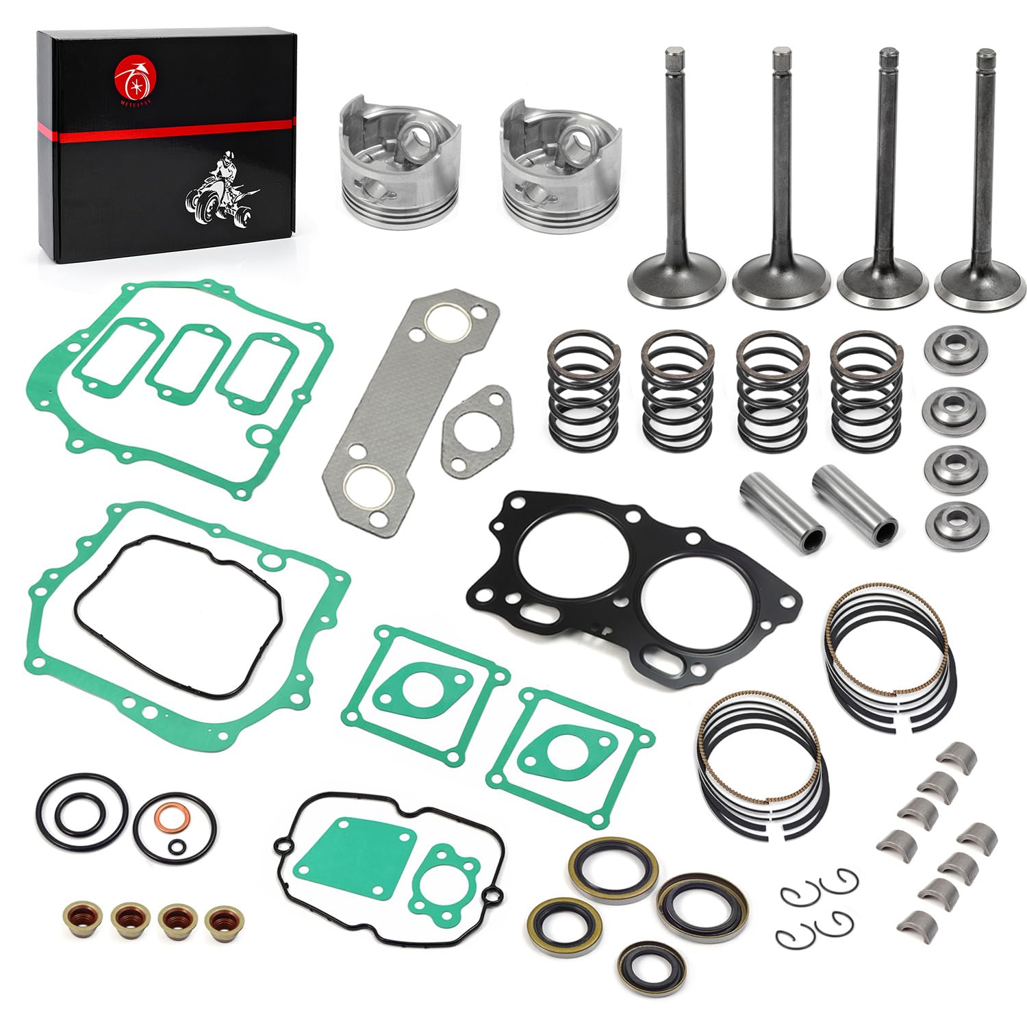 Top End Piston & Ring Std & Gasket Seal & Exhaust Intake Valve Rebuild Kit Compatible With Ezgo Fuji Robin 295Cc Eh29C 4 Cycle G