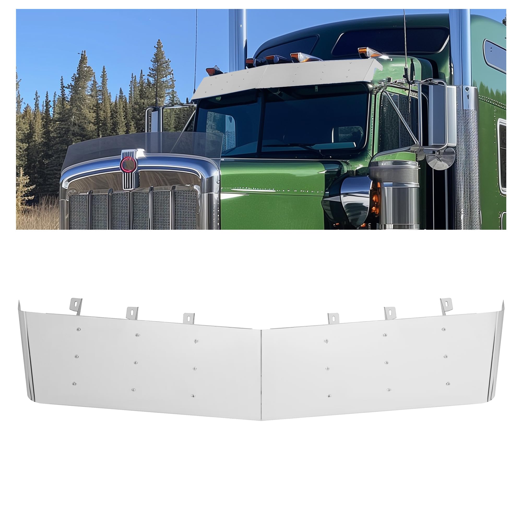 KUAFU 13'' Drop Visor Compatible with 1984-1998 Kenworth W900 T800 T600 T300 with Split Flat Windshield 304 Stainless Steel Flat