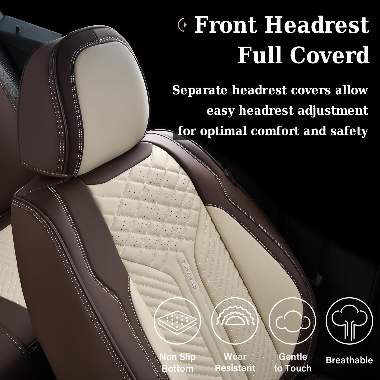 Coverado Front Seat Covers, 2 Pack Waterproof Seat Covers For Cars, Luxury Leather Seat Cushions, Front And Rear Seat Protectors