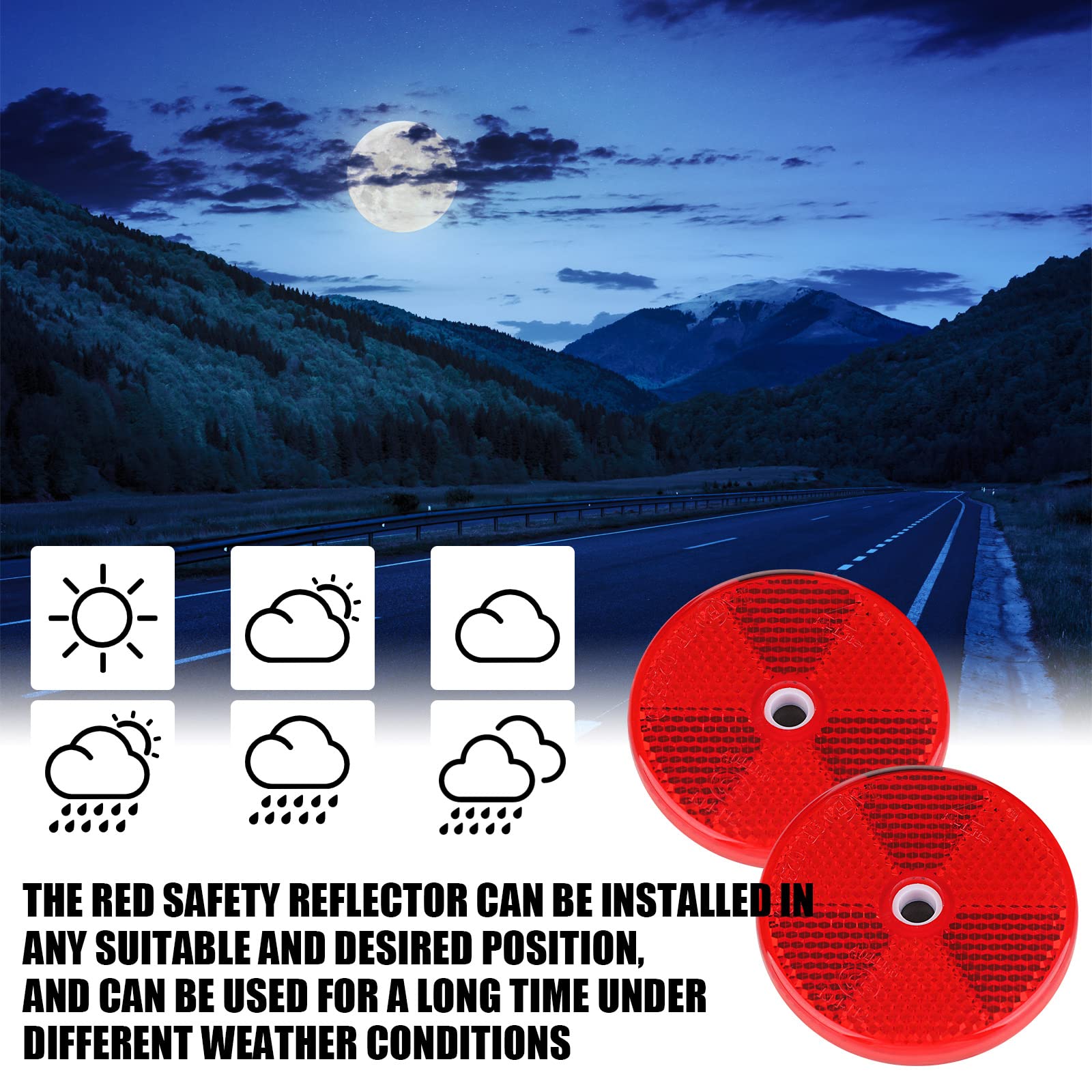 Kingdder 48 Pcs Front Reflector Round Reflector for Driveway Fence Gate Posts Trailers Safety Reflectors with Center Mounting Ho