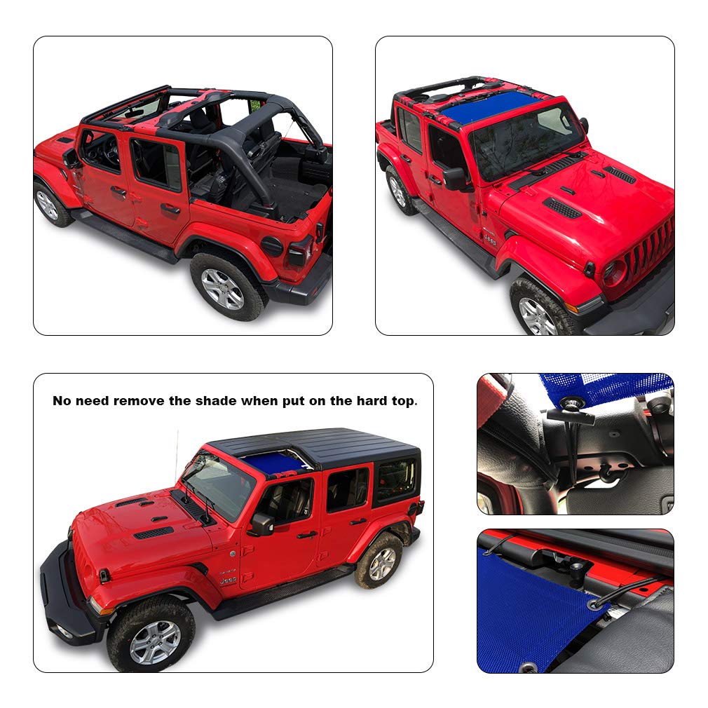 Shadeidea Sun Shade Top For Jeep Wrangler Jl (2018-2023) Unlimited 2 Door And 4 Door Front-Blue Mesh Screen Sunshade Jlu Sahara