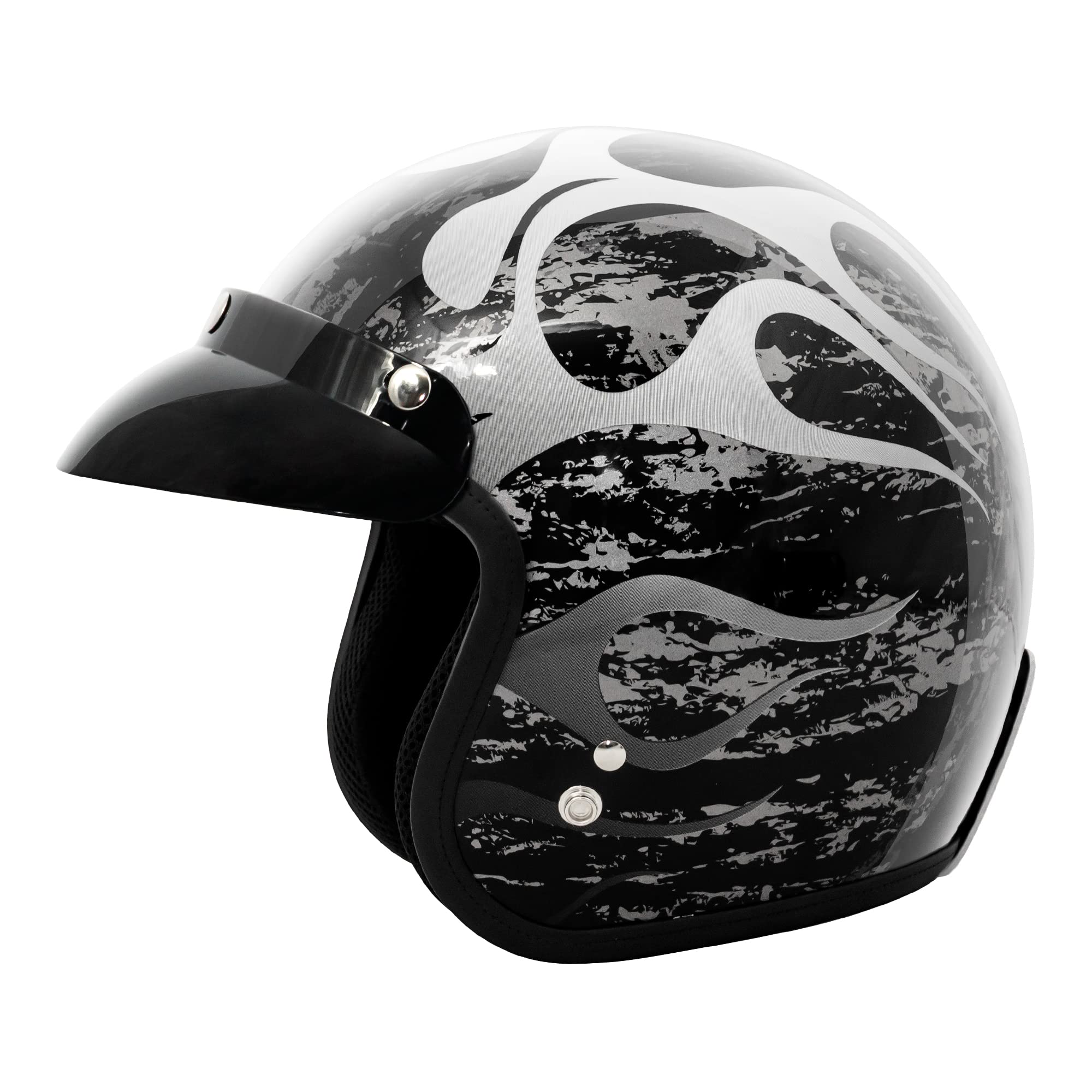 VCAN V85C 3/4 Open Face Motorcycle Helmet DOT Approved (Gloss Black Fire, Small)