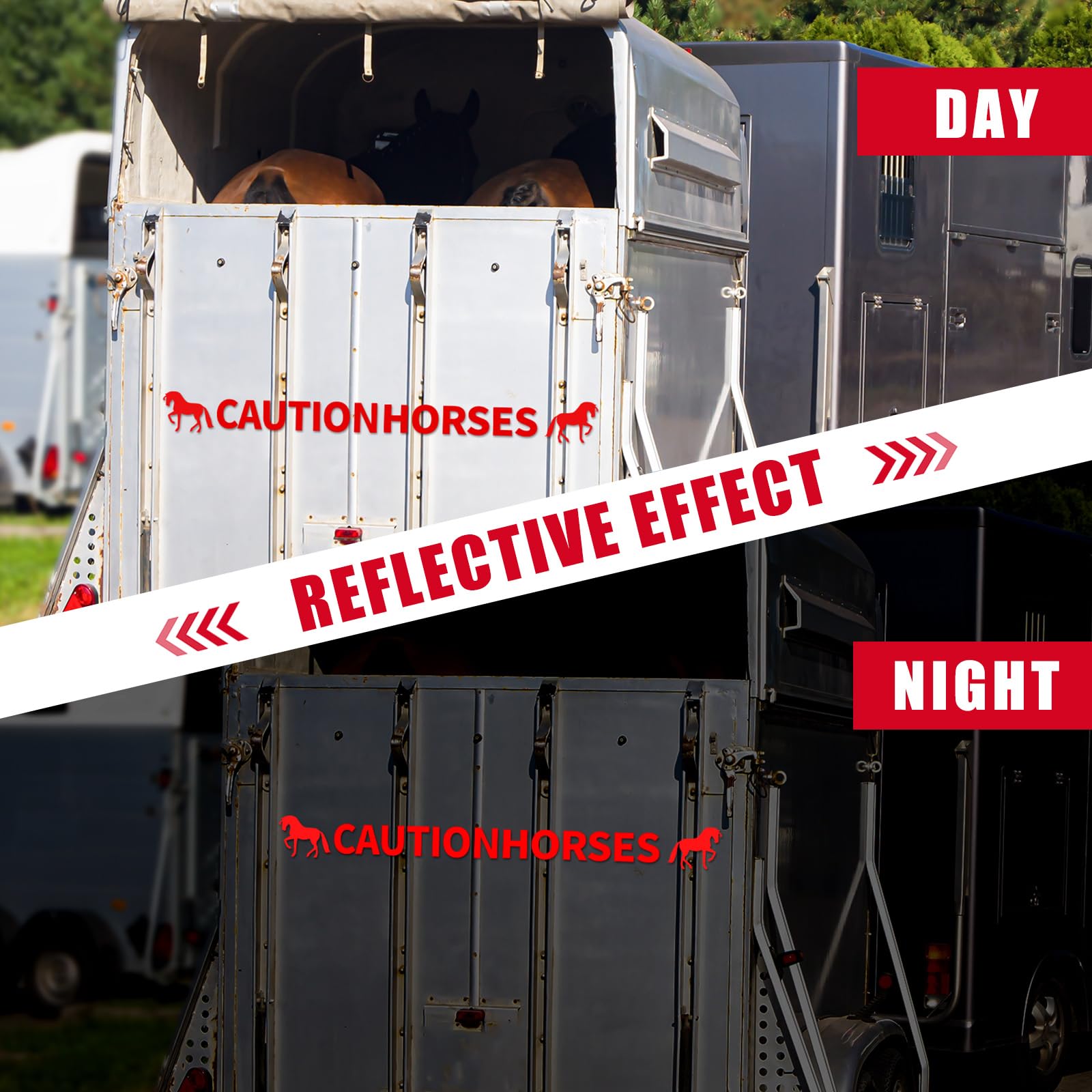 Gilprop 2 Pcs Horses Trailer Decal Sticker Safety Kit Reflective Red 4.5 x 50 Inch Trailer Caution Sign for Safety Warning Decal