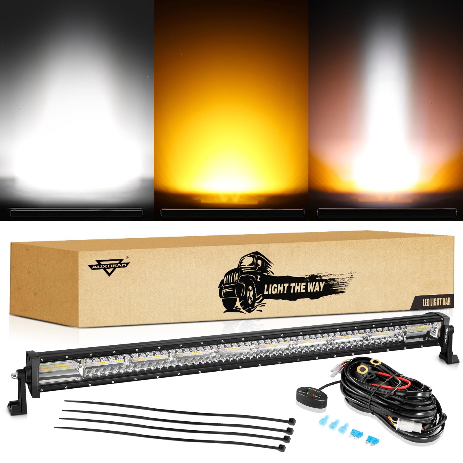 Auxbeam Led Led Light Bar 42 Inch 240W Straight Spot Flood Combo Led Off Road Lights, Amber White Strobe Offroad Fog Light Memor