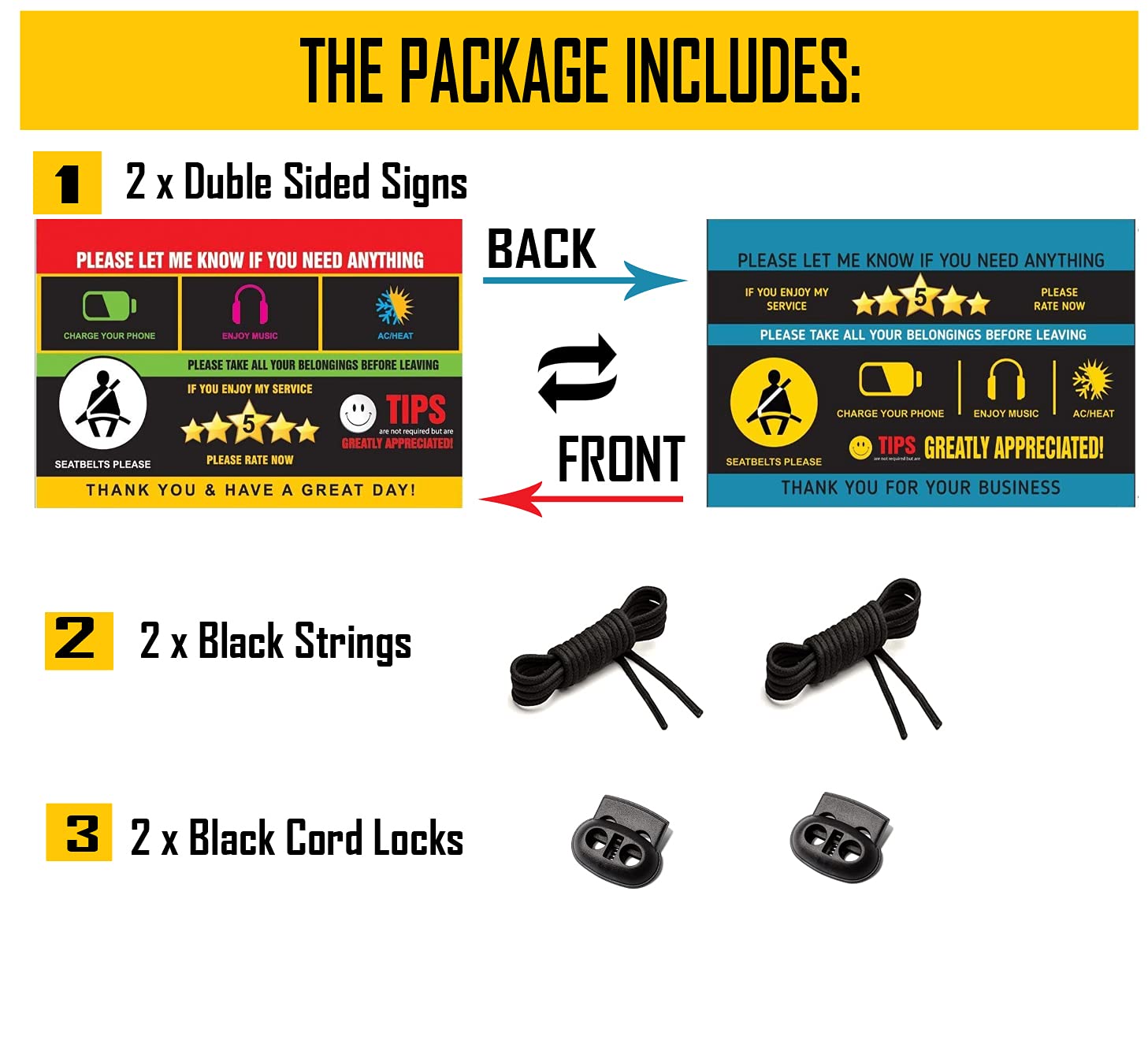 Rideshare Rating Tips Accessories Driver Signs Display Card (Pack Of 2) - All You Need For Your Business