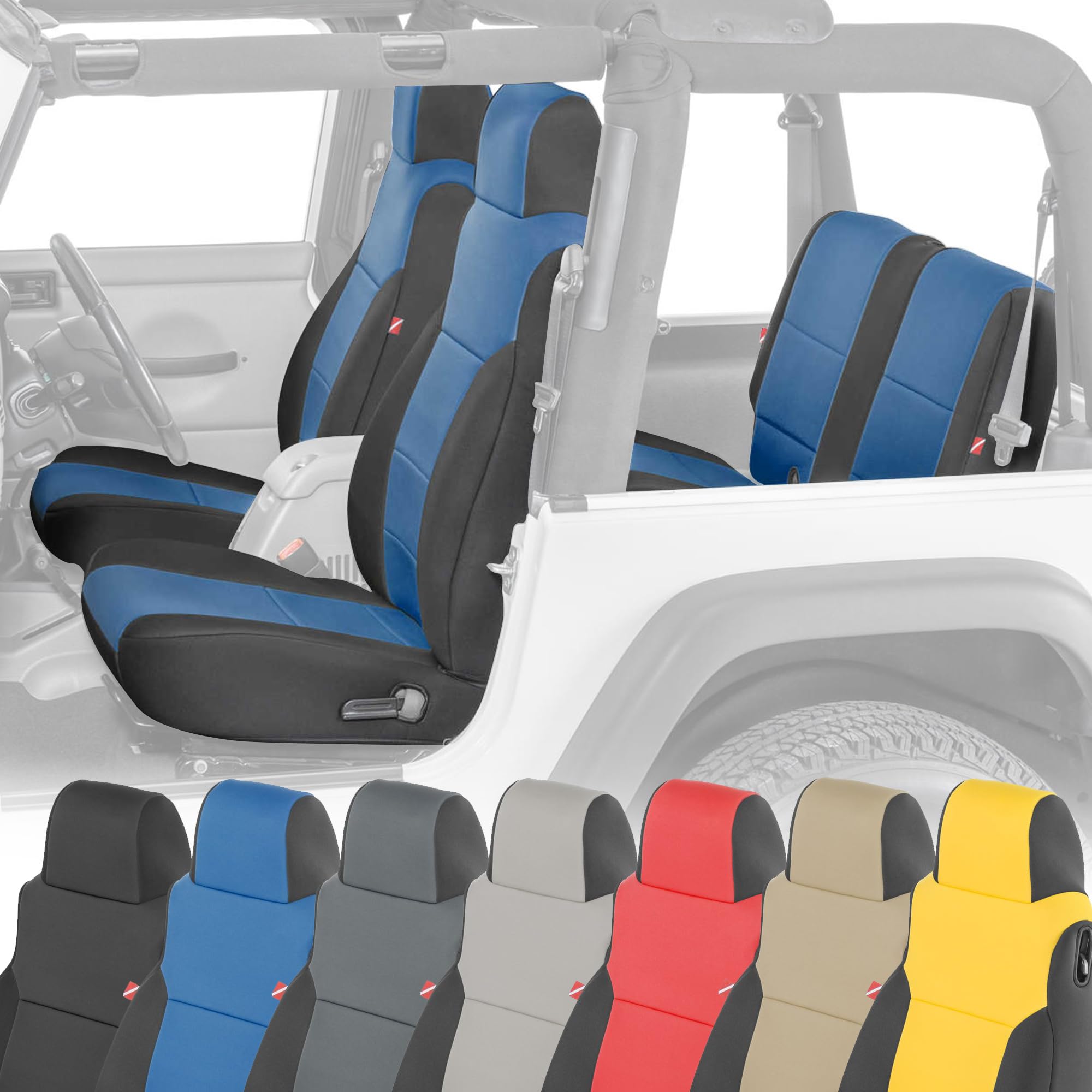 Diver Down Neoprene Seat Cover Set - Fits Jeep Tj 1997-2006 Wrangler - Front And Back Seat Set - Waterproof Custom Fit Seat Cove
