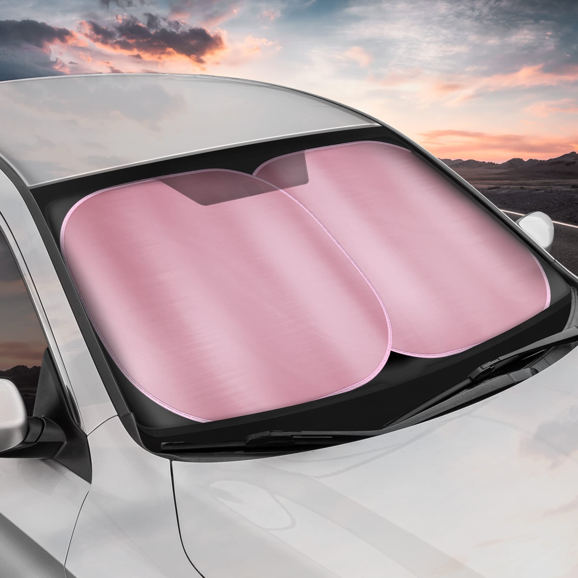 Bdk Metallic Pink Car Windshield Sun Shade - Blocks Uv Rays Sun Visor For Windshield - Easy Setup Keeps Vehicle Cool - 31.75 X 2