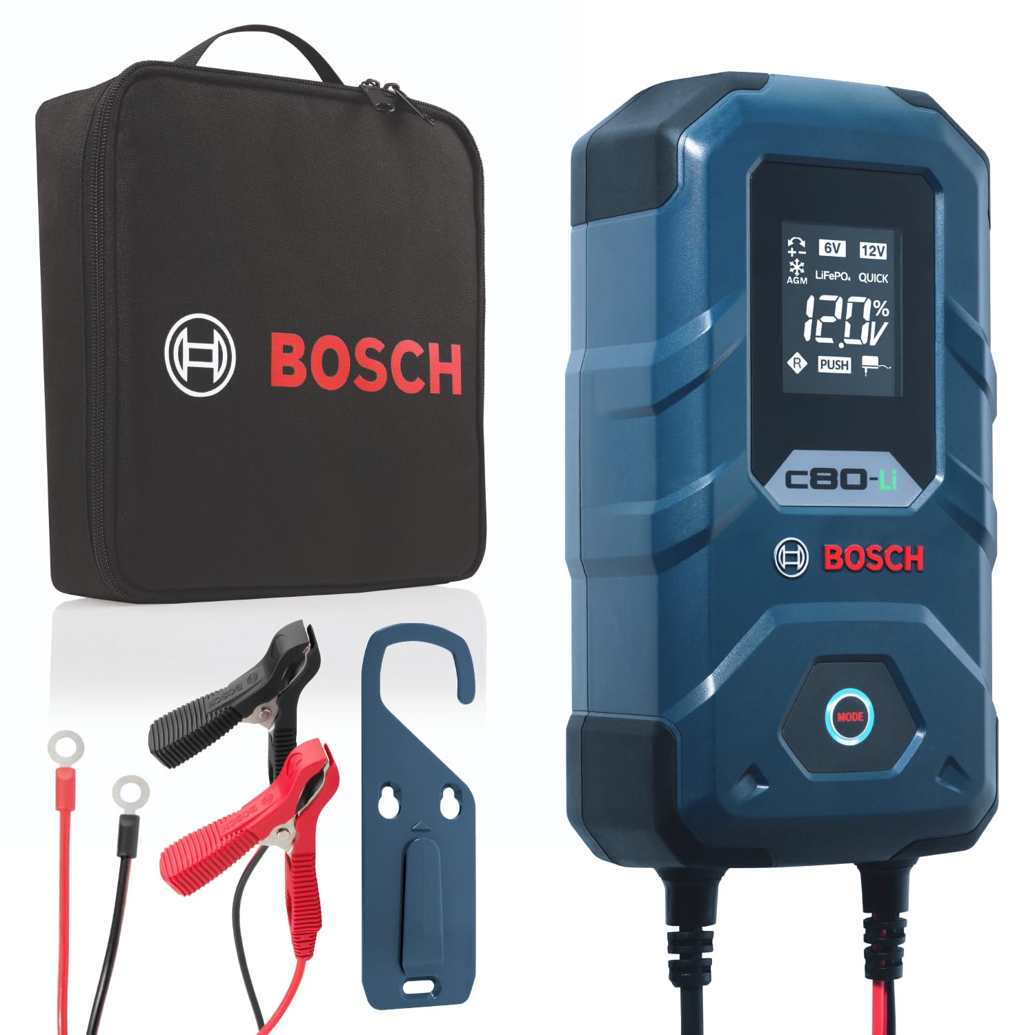 Bosch C80-Li: 15A 6V/12V Next-Gen Battery Charger - Unique 20A Fast-Mode & Smart Maintenance, Trickle Functionality & Advanced S