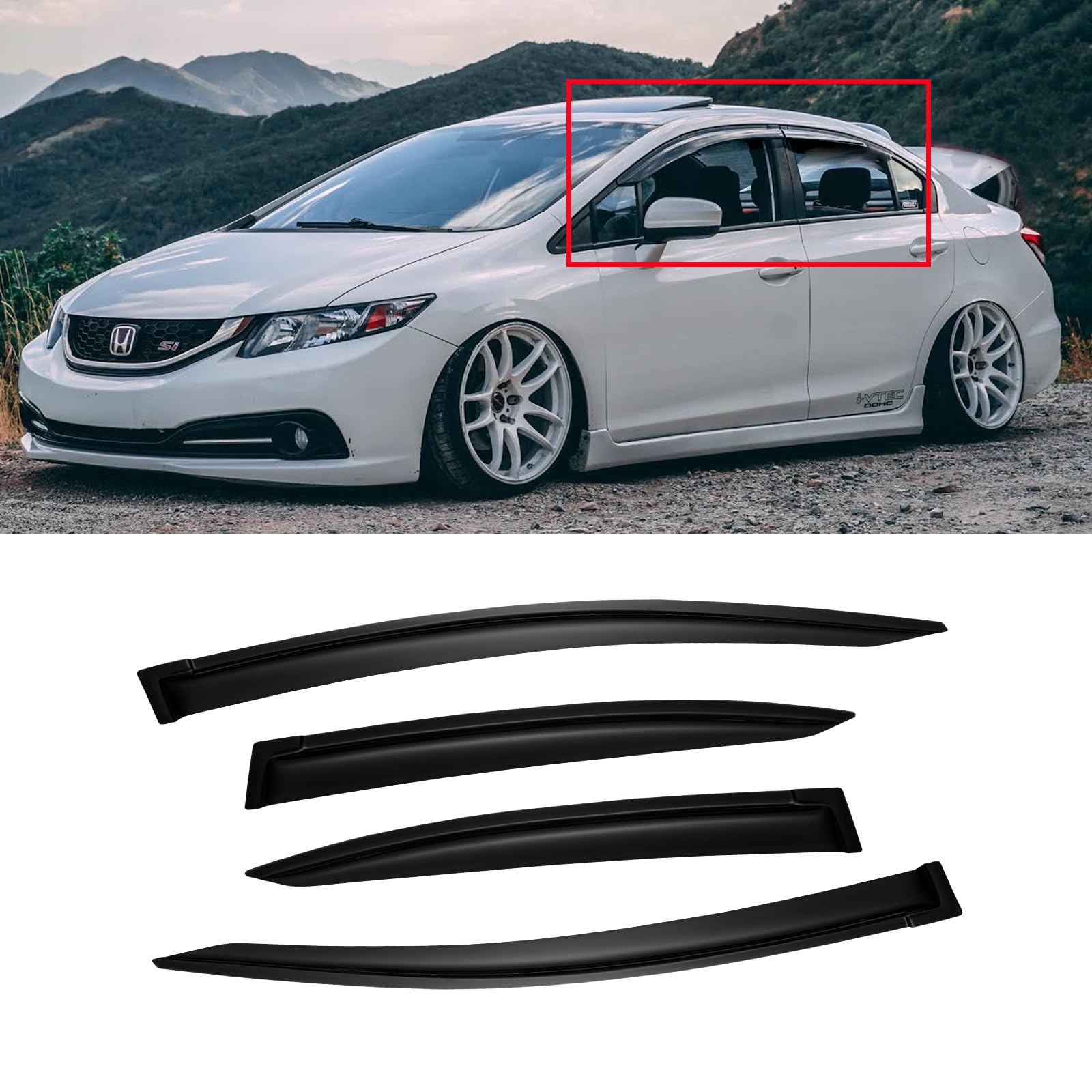 Cmvt Auto Window Visors For 2012-2015 Honda Civic Sedan 4-Door, Outside-Mount Shatterproof Rain Guards Vent Shade Deflector Dark