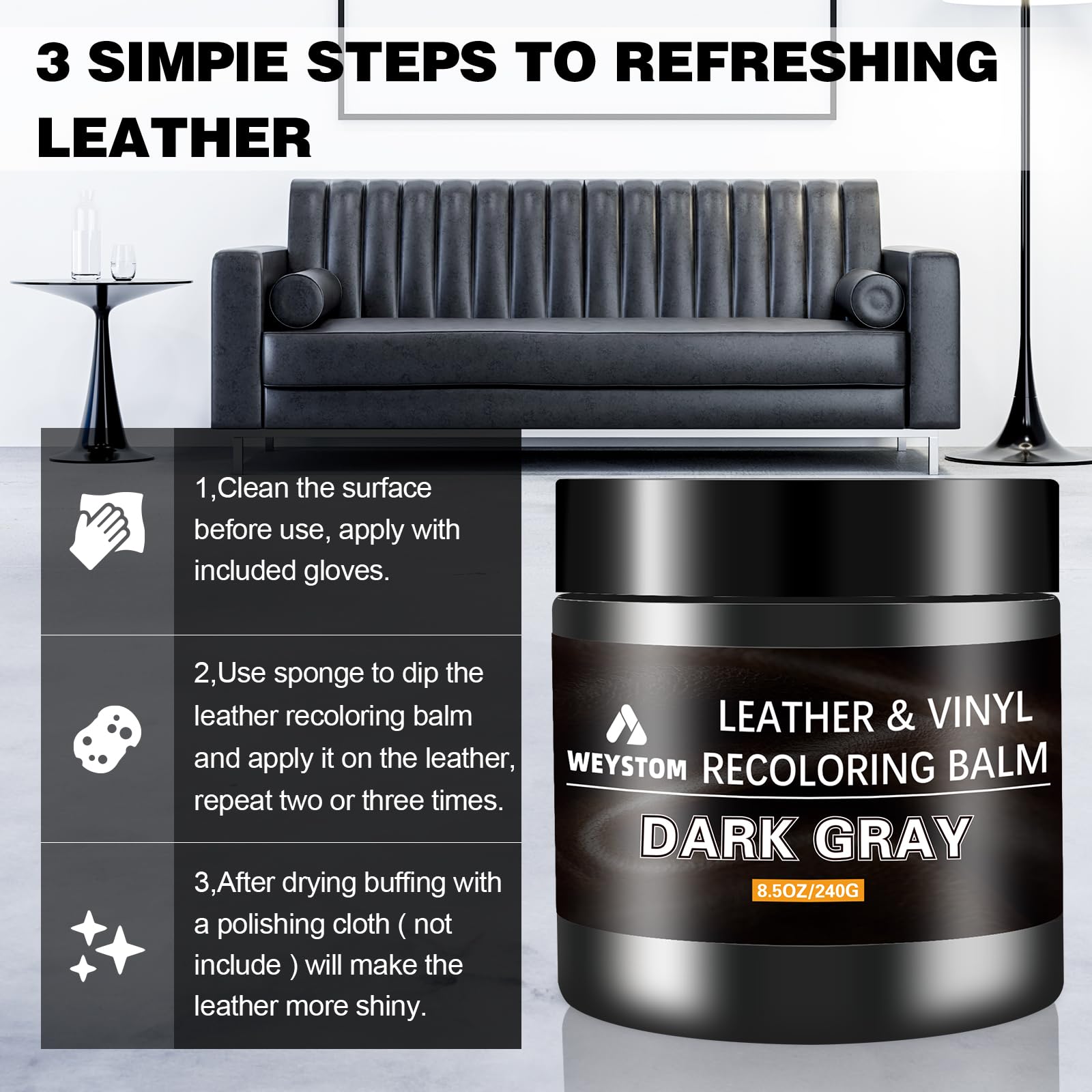 Leather Recoloring Balm - Leather Repair Kit For Furniture, Dye, Recolor, Renew, Repair & Restore Aged, Faded, Cracked, Peeling