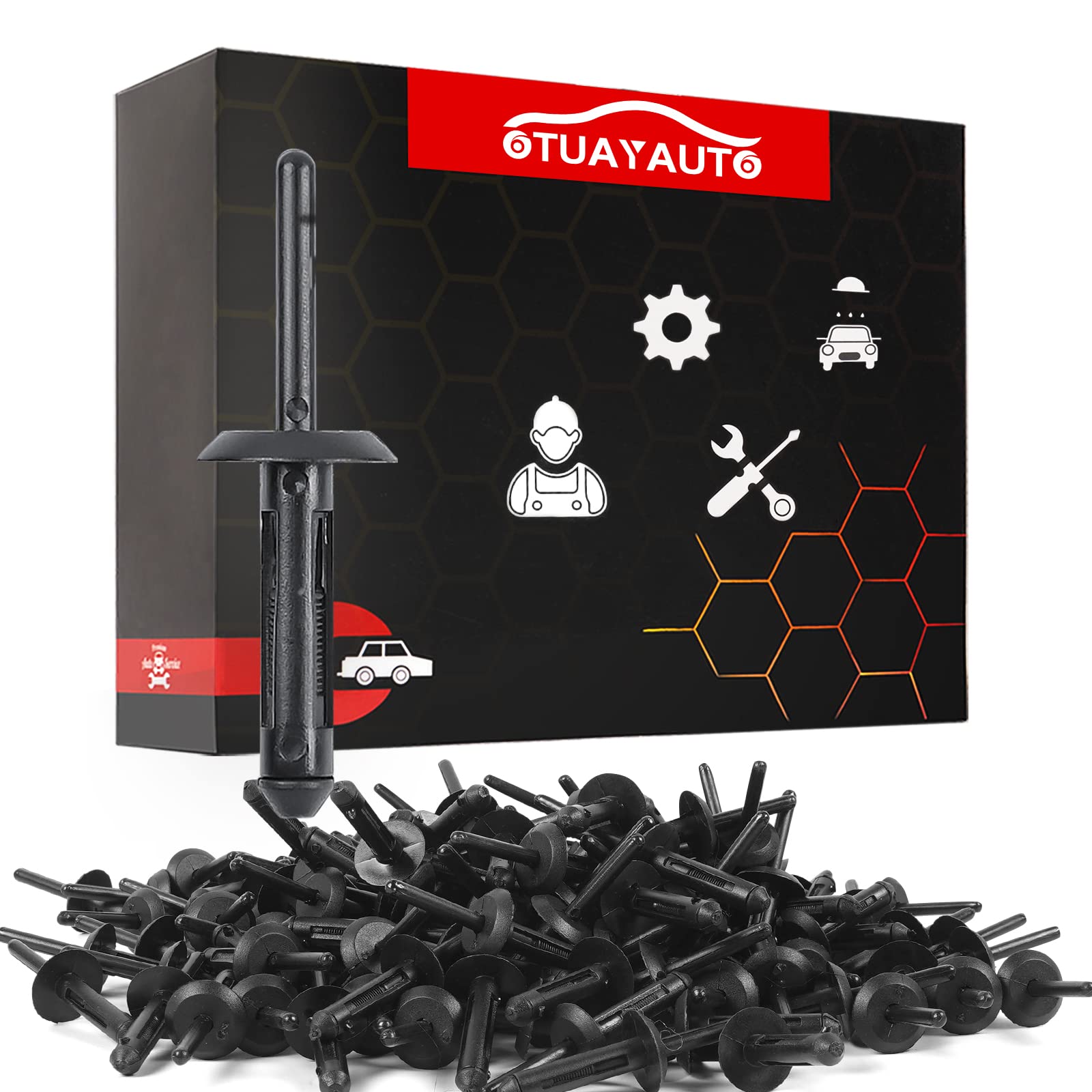 OTUAYAUTO 100PCS Plastic Rivet Clip, Replacement for Jeep Wrangler 07-15, Chrysler 300 99-10, Dodge Avenger 08-14, Nylon Fastene