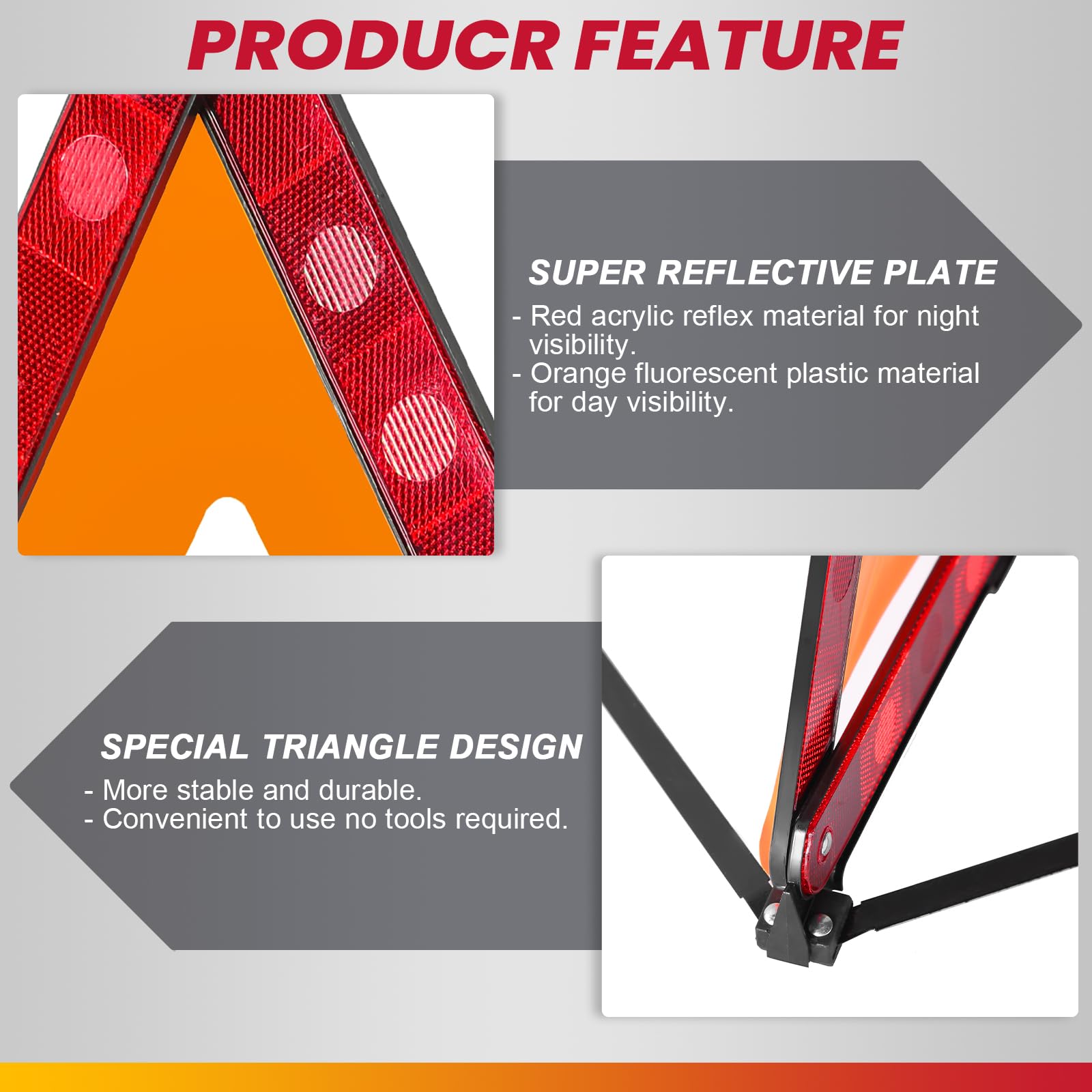 Dasbet Emergency Warning Triangles | Roadside Safety Triangle, 3 Pack Foldable Warning Reflective Triangle With Case For Vehicle