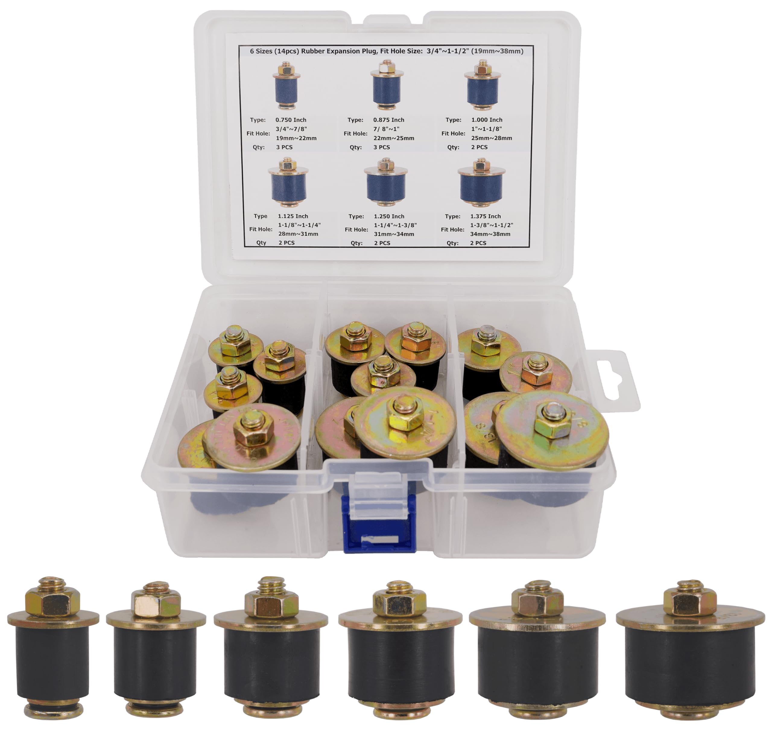 Dsnaduo 6 Sizes (14pcs) Neoprene Rubber Expansion Plug 3/4'' 7/8'' 1'' 1-1/8'' 1-1/4'' 1-3/8'', Automotive Rubber Freeze Frost P