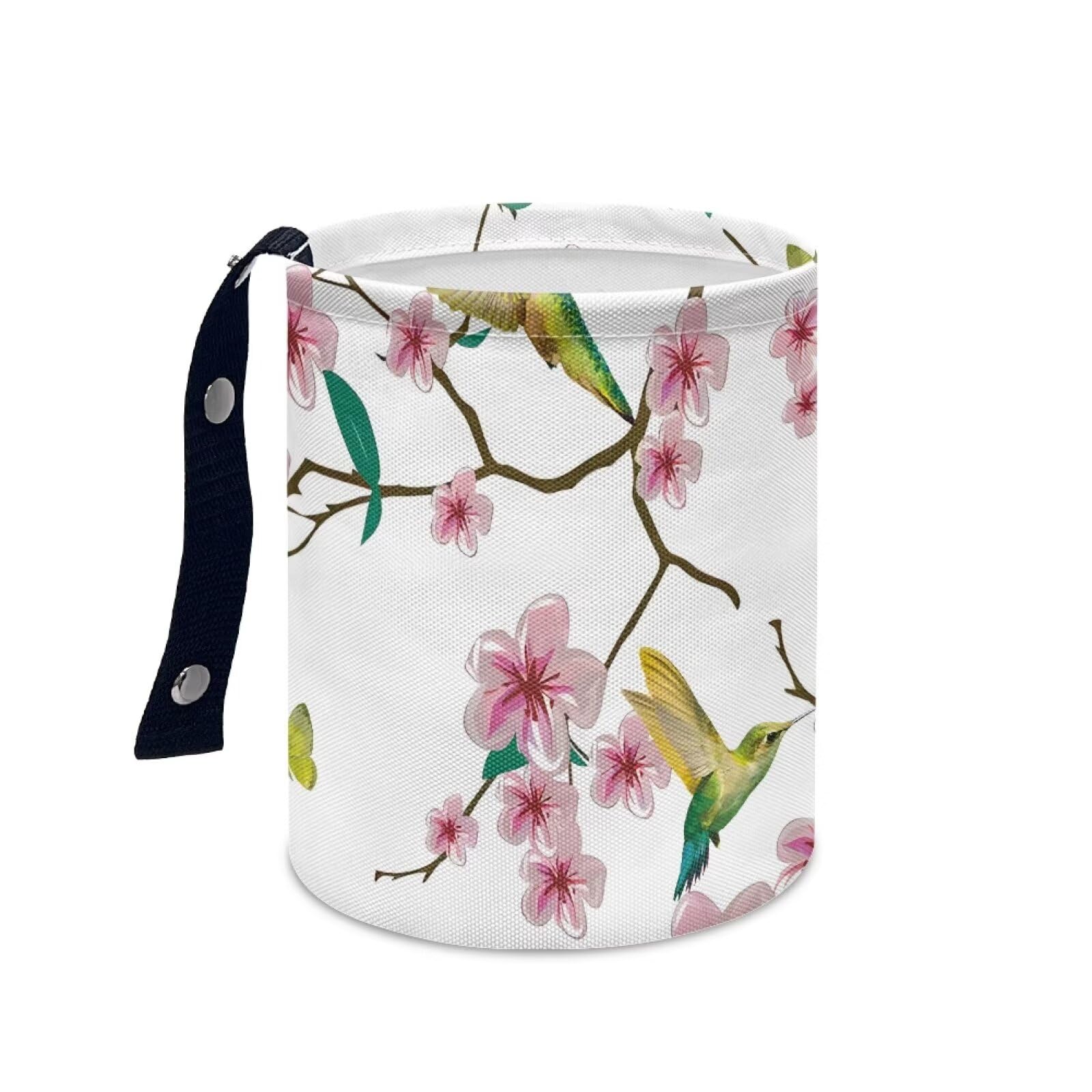 Brosoneto Car Trash Can Pink Cartoon Cherry Blossom Reusable Portable Car Garbage Bin Easy to Clean Collapsible Waste Multipurpo