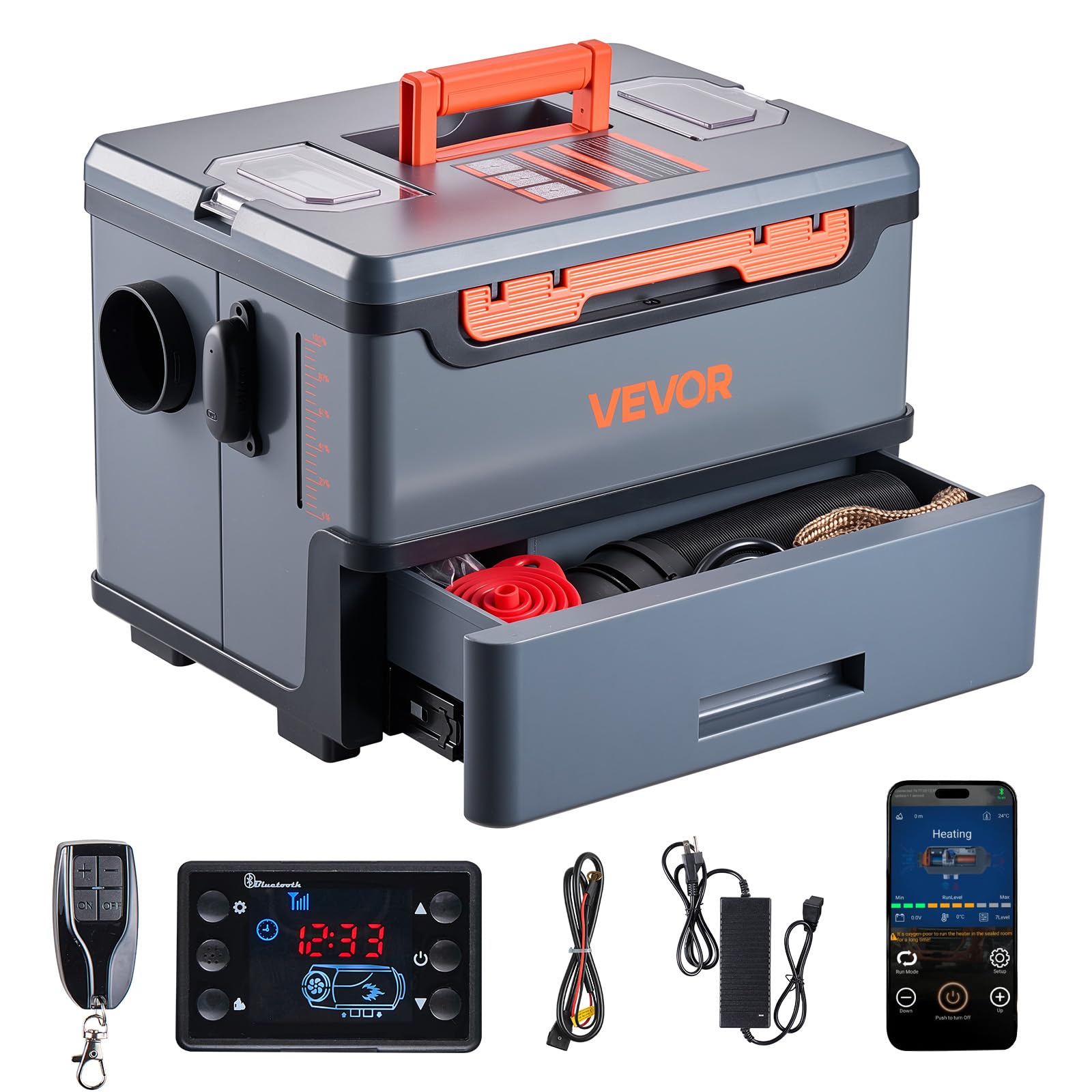 VEVOR Diesel Heater 8KW, DC 12V/24V, All in One Portable Diesel Heater with Bluetooth APP Control, Remote Control and LCD Screen