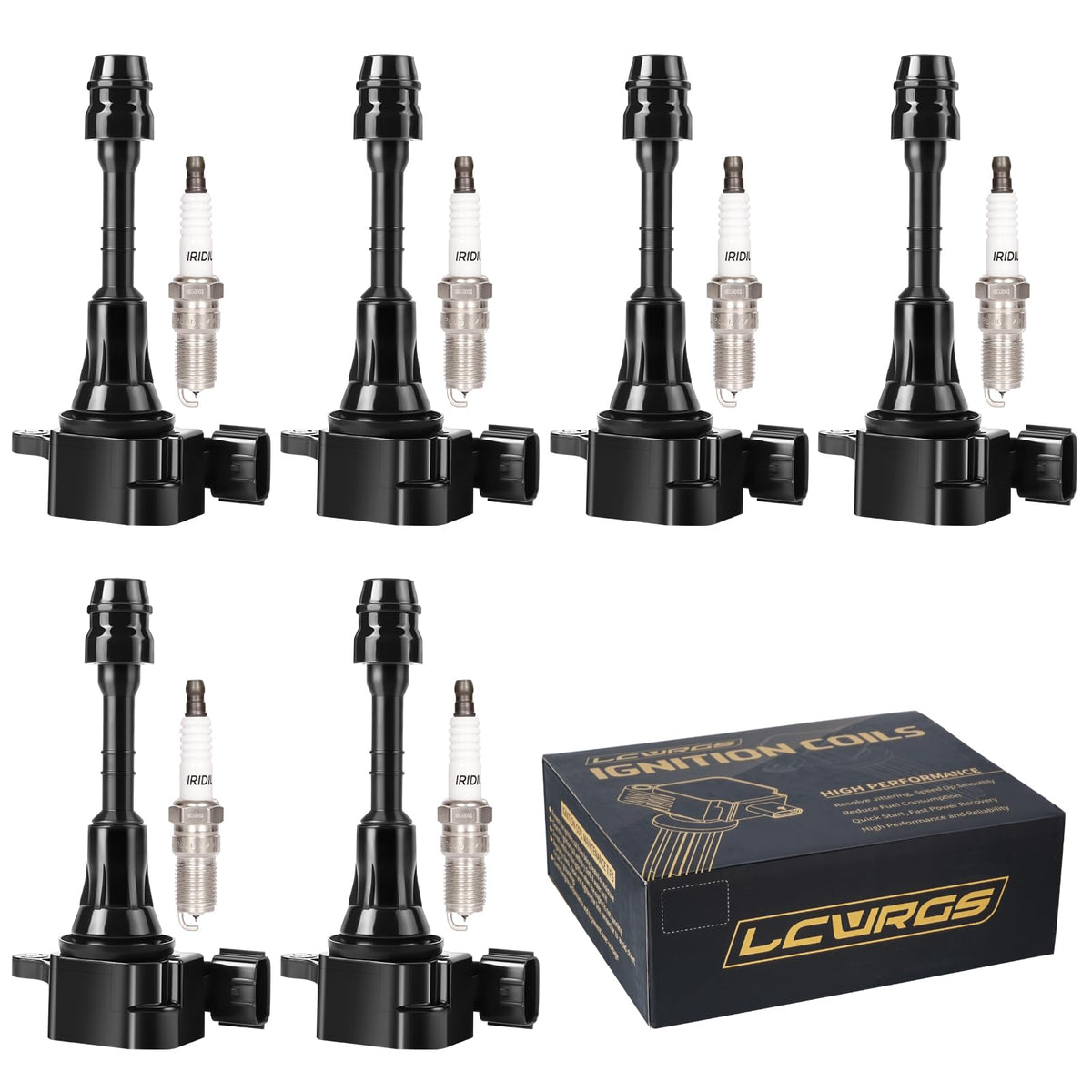 Set of 6 Ignition Coil Pack and Spark Plugs fits for Infiniti FX35 G35 M35 Nissan 350Z 2003 2004 2005 2006 2007 2008 3.5 V6 Repl