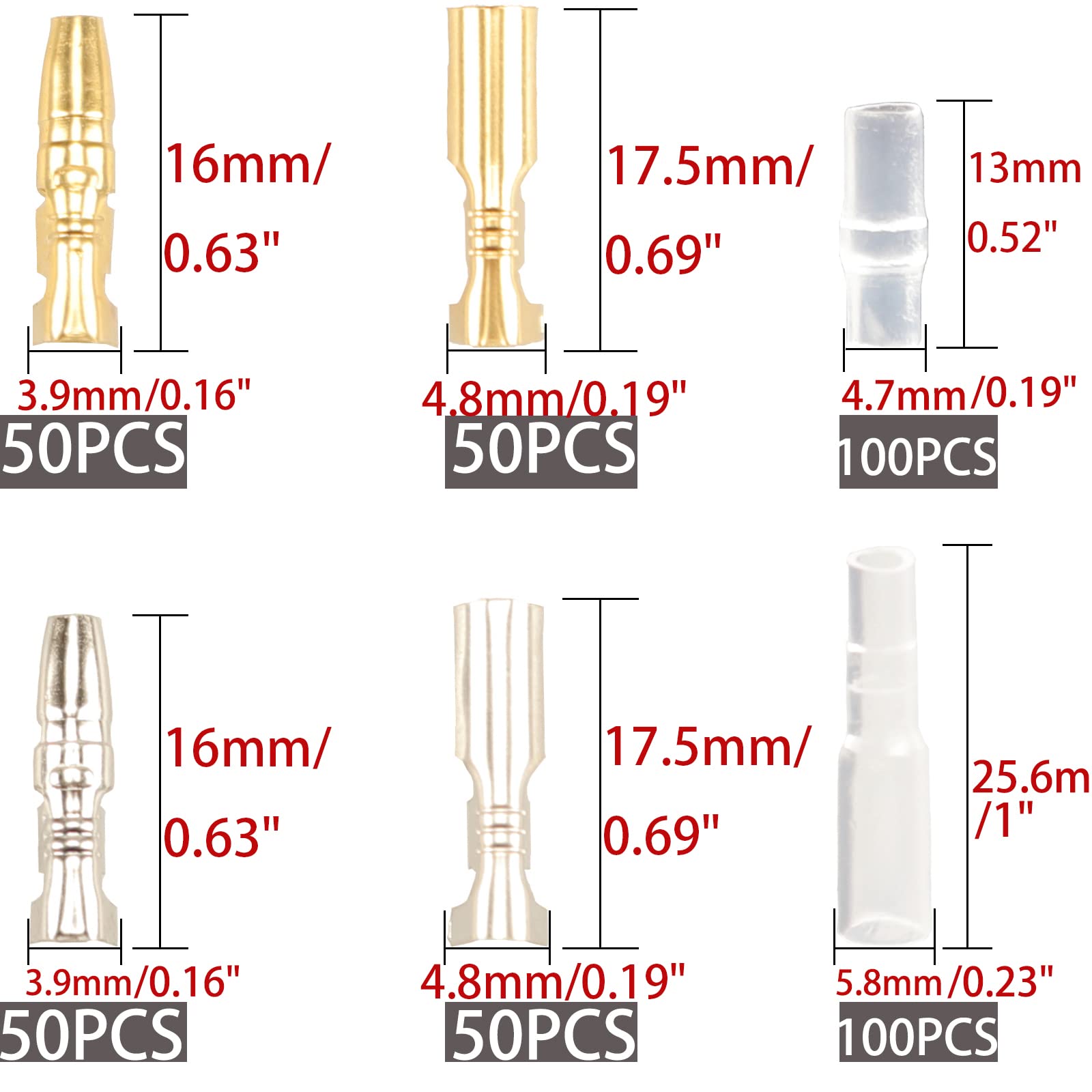 Feggizuli 400PCS 3.9mm Bullet Connectors Male and Female, Brass Bullet Terminal Connectors with Insulation Sleeve, Crimp Termina