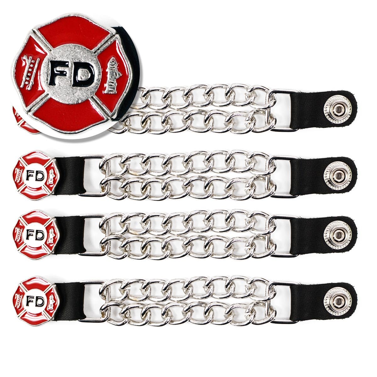Milwaukee Leather Fire Department Medallion Vest Extender - Double Chrome Chains Genuine Leather 6.5'' Extension 4-PCS MLA6012SE
