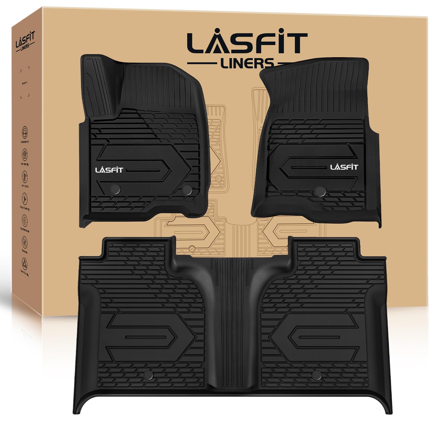 Lasfit Floor Mats For Chevy Silverado/Gmc Sierra 1500 2019-2025, Slv/Sra 2500 Hd 3500 Hd 2020-2025 Crew Cab (Fit With Rear Under