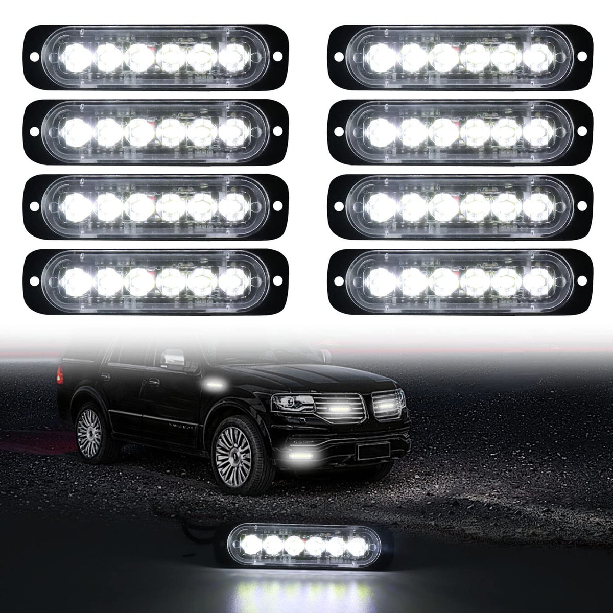 Dibms Led Emergency Strobe Lights Bar 8X White 6 Led Strobe Warning Emergency Flashing Light Caution Construction Hazard Light B