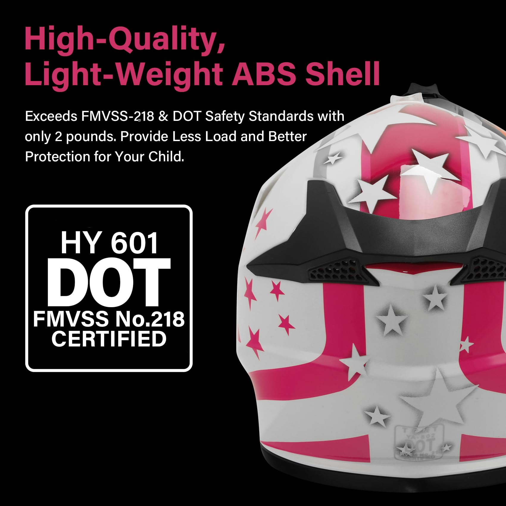 Xfmt Dot Youth Kids Motocross Offroad Street Dirt Bike Helmet Goggles Gloves Atv Mx Helmet, Pink Star