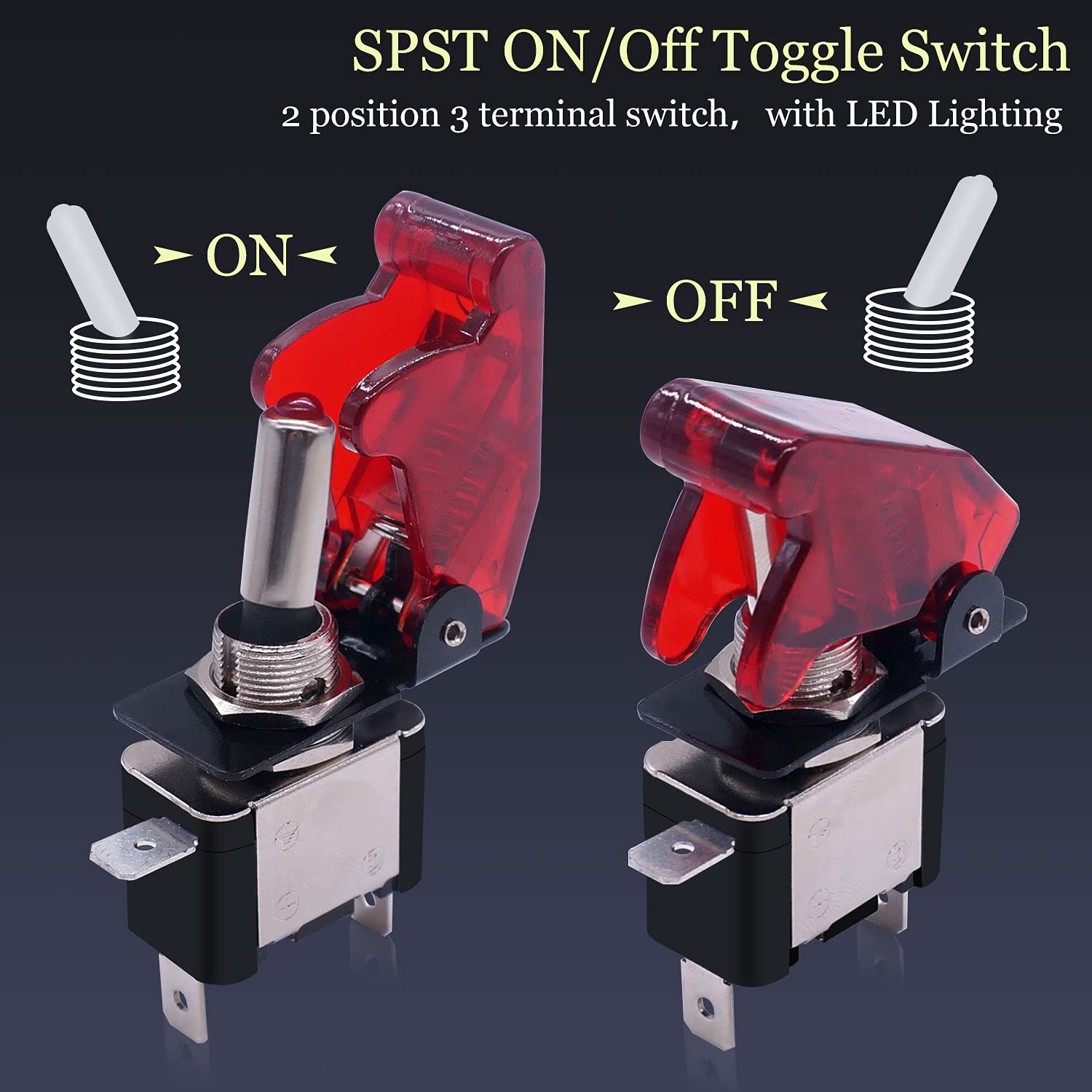 Twidec/3Pcs Rocker Toggle Switch 12V 20A Heavy Duty Racing Car Automotive Auto SPST ON/Off Toggle Switch Red LED Light Illuminat