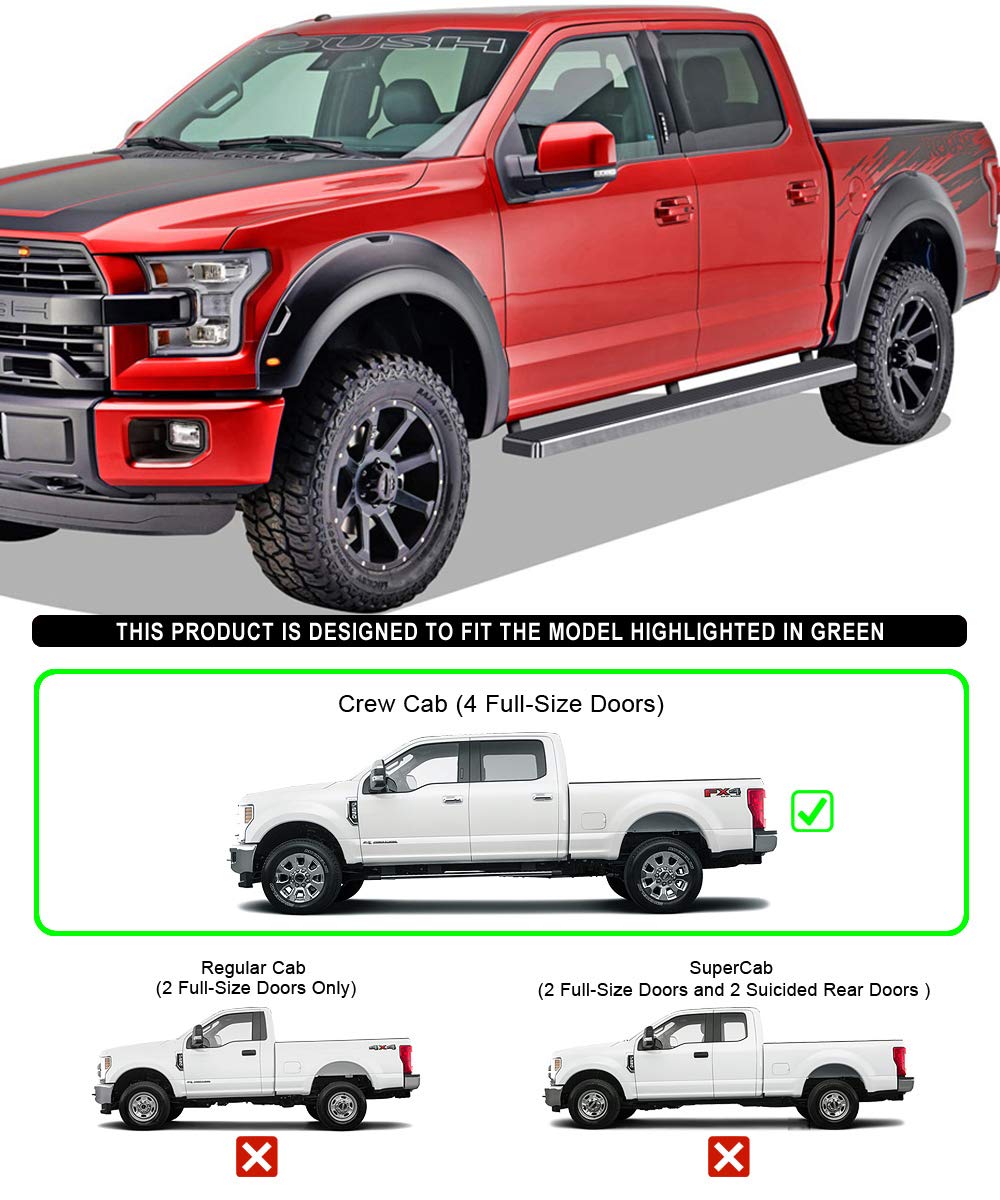 Aps Running Boards 5In Compatible With Ford F150 2015-2024 Supercrew Cab & F150 Lightning 2022-2024 & F-250 F-350 Super Duty 201
