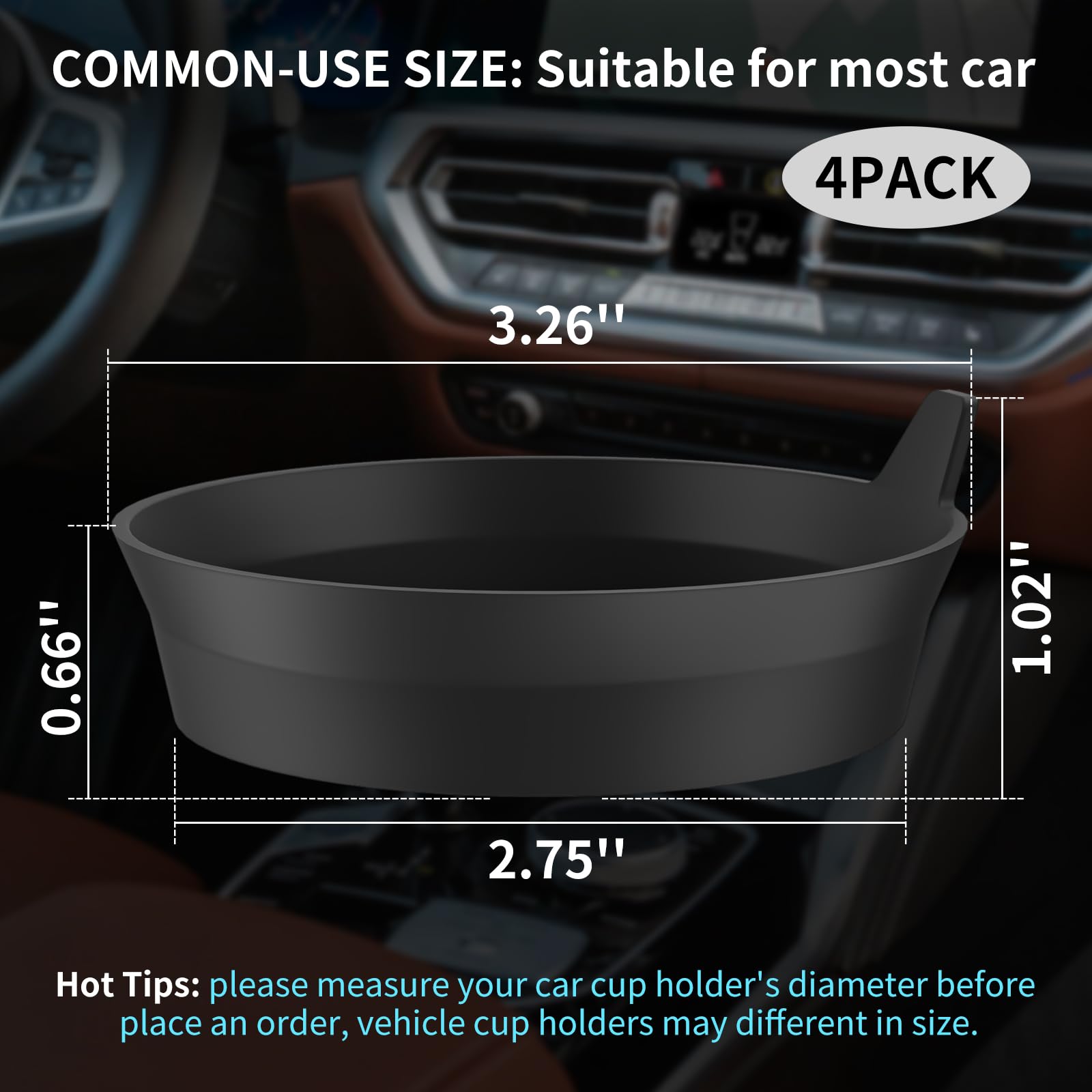 Me.Fan Car Cup Holder Coasters [4 Pack] Silicone Cups Mats, Automotive Universal Non-Slip Recessed Interior Accessories Black