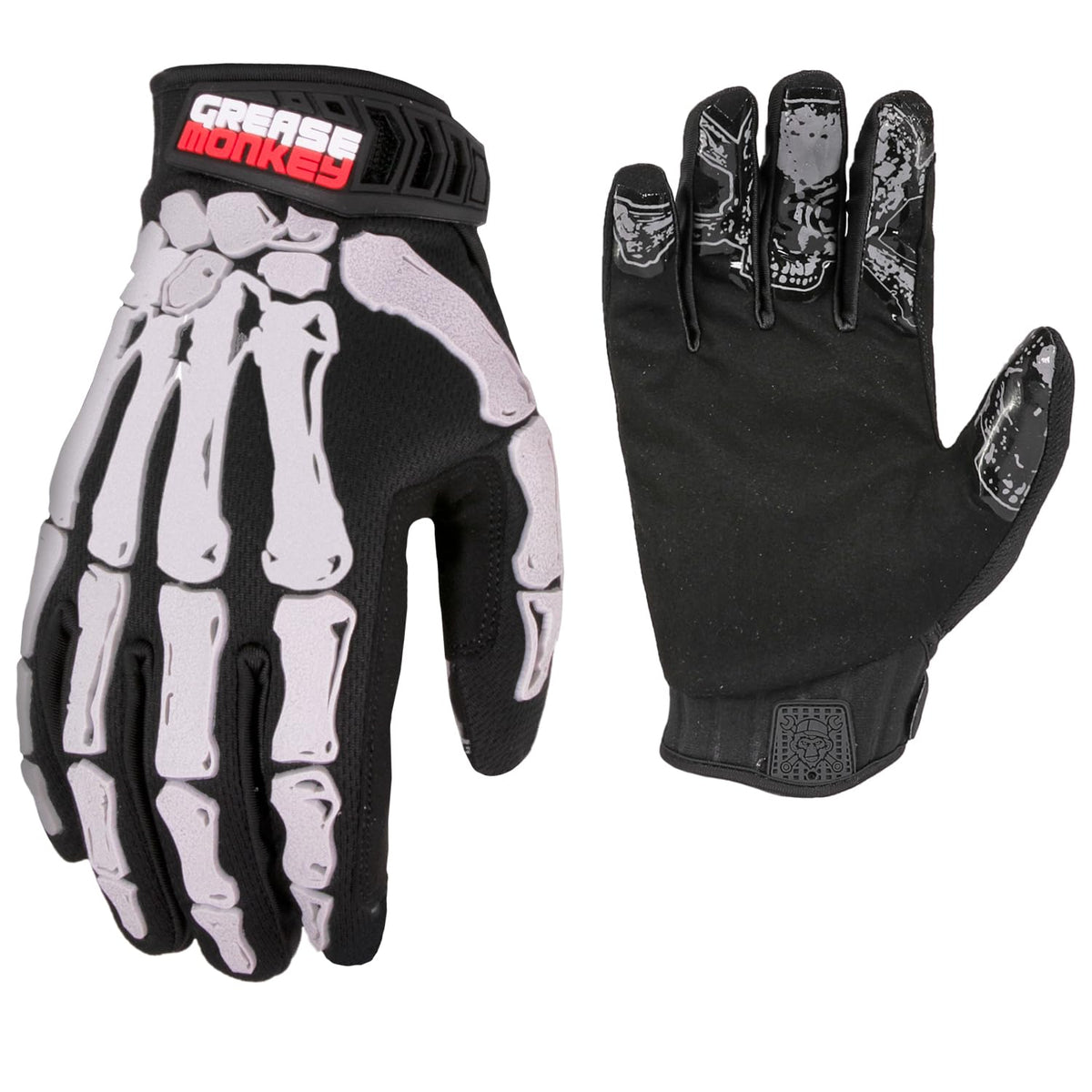 GREASE MONKEY Bones Xtreme Black Out Mechanic Work Gloves, Black, X-Large