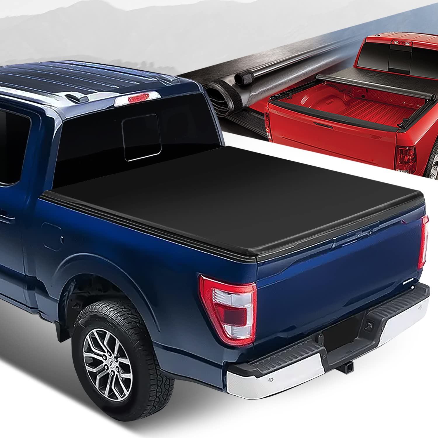 Auto Dynasty Soft Roll-Up Truck Bed Tonneau Cover Compatible With 2004-2014 Ford F-150 8Ft/96Inch Fleetside Bed, Matte Black Sof