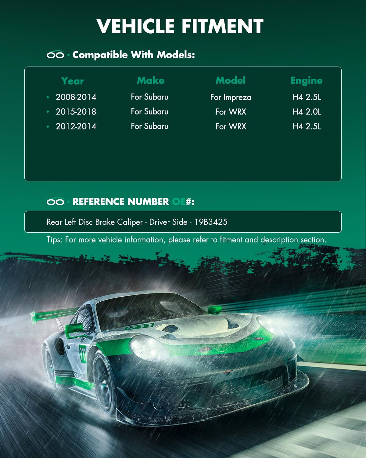 Scitoo 19B3425 Rear Left Disc Brake Caliper Assembly W/Bracket For Subaru For Impreza 2008-2014,For Subaru For Wrx 2012-2018