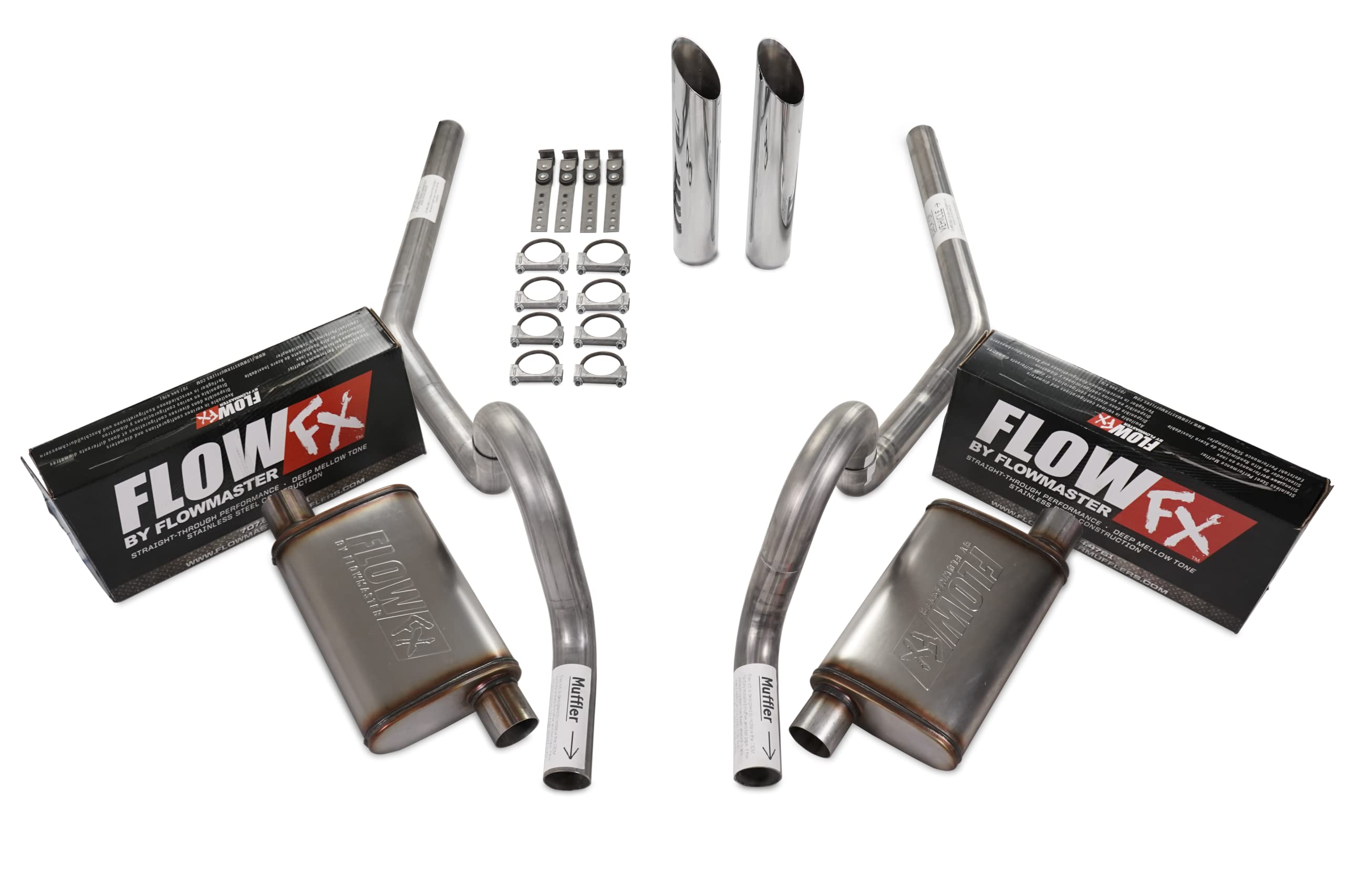 Truck Exhaust Kits 2.5' Dual Exhaust Kit With Flowmaster Flow Fx Mufflers Rear Exit Chrome Slash Cut Weld On Tips Fits A Body Cars 64 To 72
