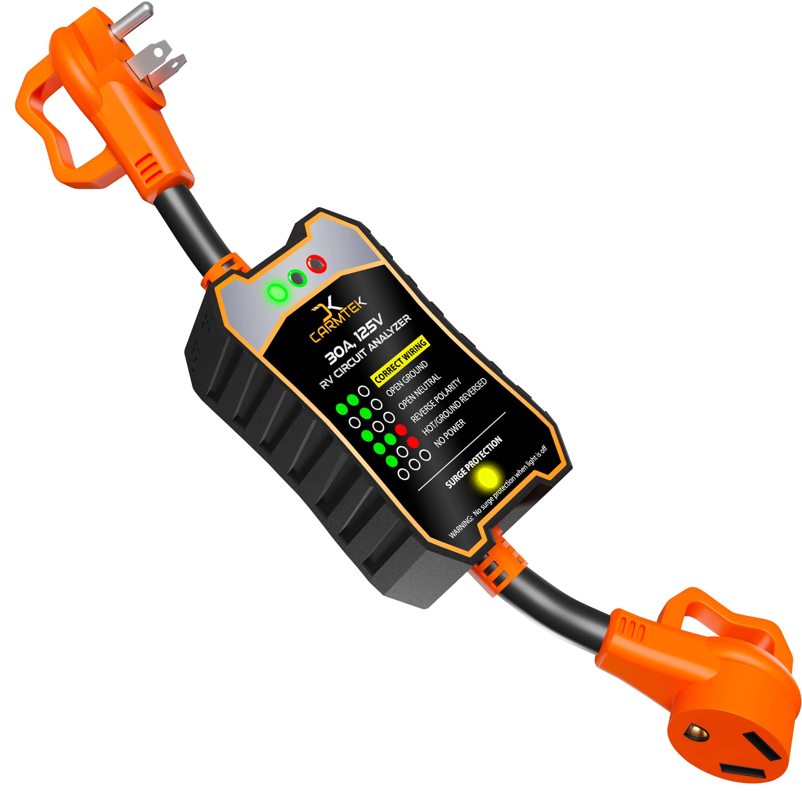 CARMTEK RV Surge Protector 30 Amp - Smart Circuit Analyzer with Integrated Surge Protection and Grip Handles