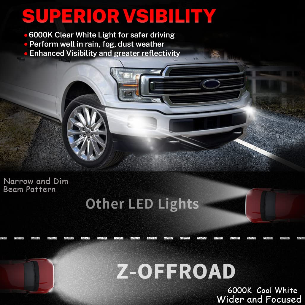 Z-Offroad Dot Approved Led Fog Lights For Ford F150 2015-2020, Waterproof Rectangular Bumper Driving Lamp Set Assembly Kit - Bla