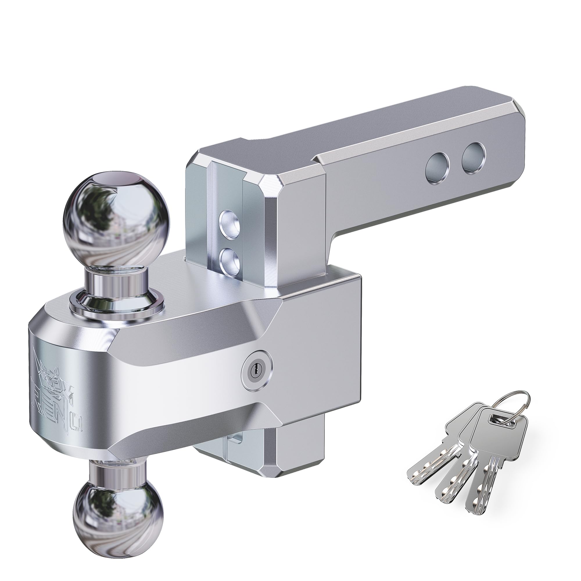 RENO Adjustable Trailer Hitch, Fits 2 inch Receiver Hitch 4 Rise/Drop Tow Hitch, Heavy Duty 2 & 2-5/16 Ball Hitches with 12,500 
