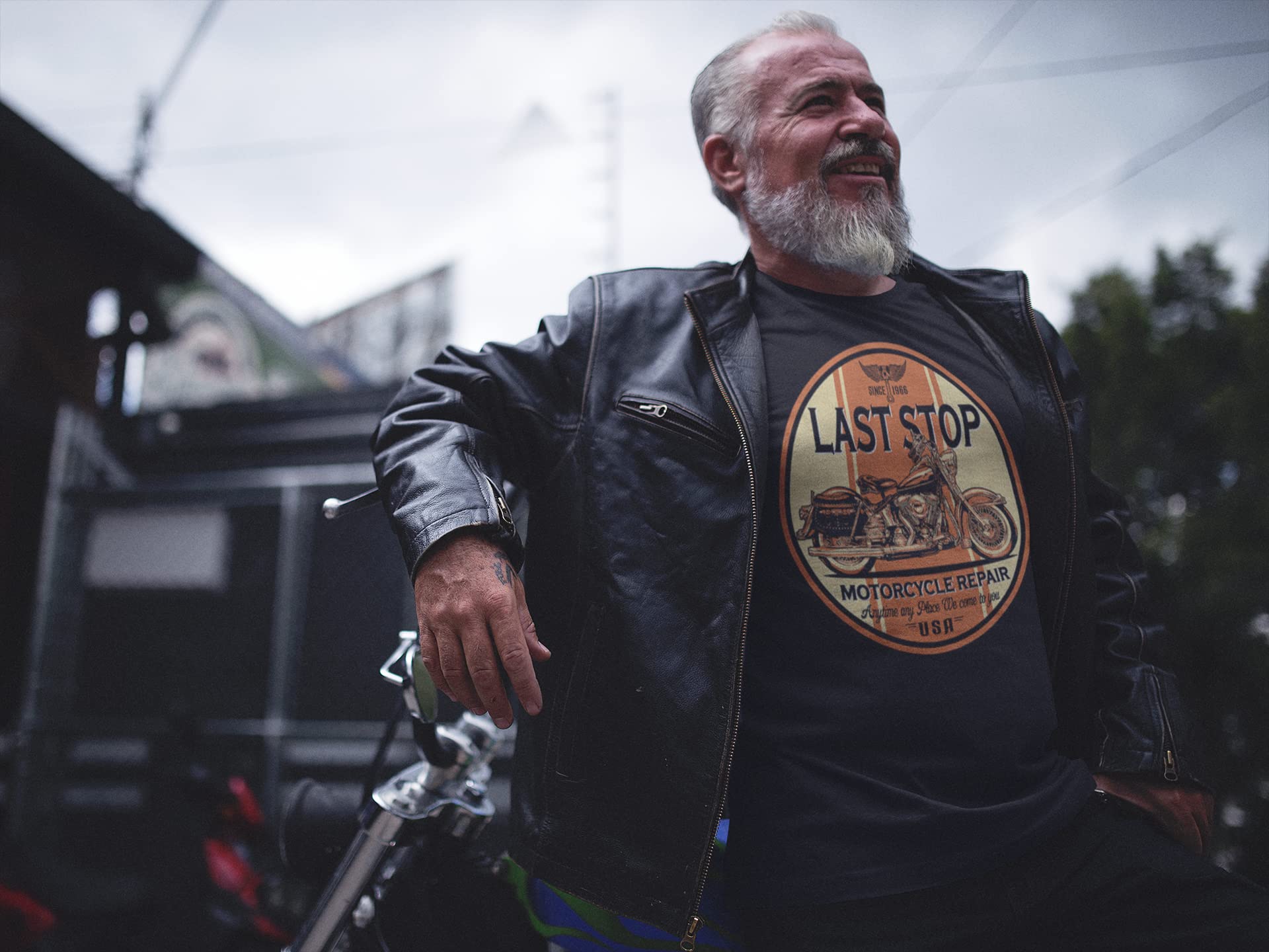 Last Stop Motorcycle T-Shirt Biker Rider Route 66 Harley Vintage Mens Black Tee (Xlarge)