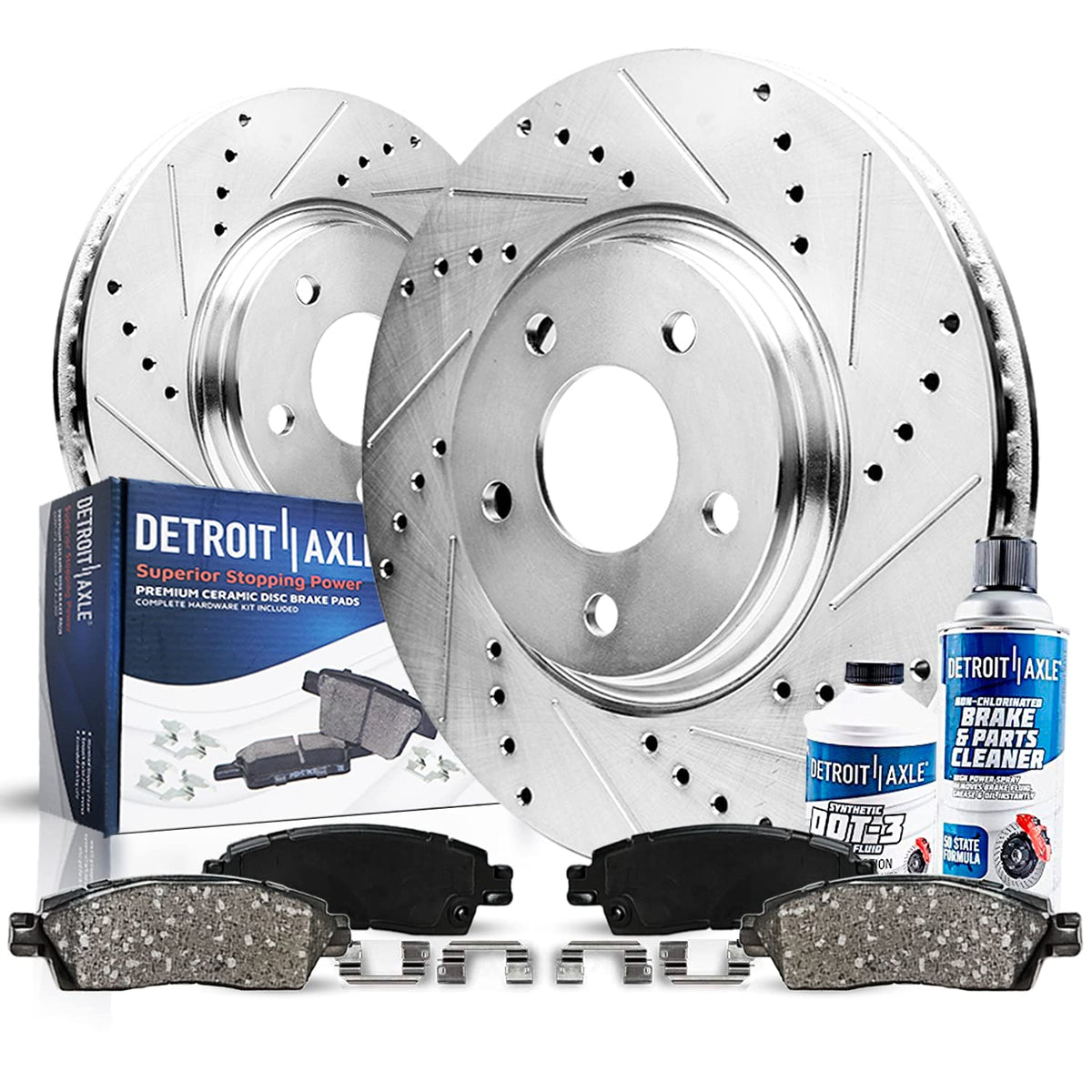 Detroit Axle - Brake Kit For Chrysler 200 Sebring Dodge Caliber Avenger Jeep Patriot Compass Lancer Outlander Eclipse Replacement Drilled Slotted Brake Rotors Ceramic Brakes Pads: 11.57' Front Rotors