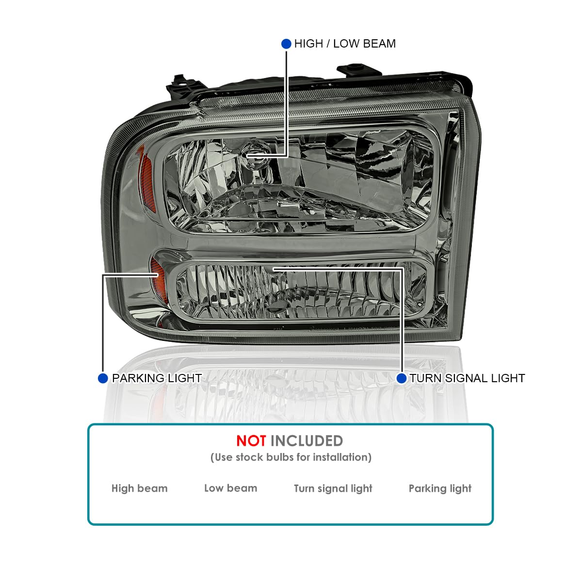 Spec-D Tuning Smoke Lens Headlights Compatible with 2005-2007 Ford F250 F350 F450 F550 Super Duty, 2005 Ford Excursion, L+R Pair Head Light Lamp Assembly