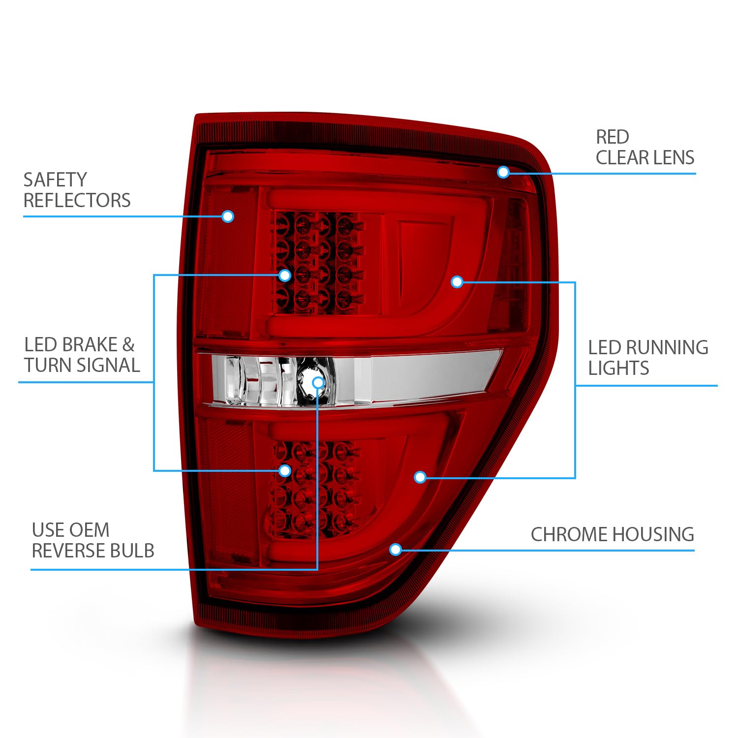 Amerilite Red/Clear Led Bar Replacement Brake Tail Lights Set For Ford F-150 - Passenger And Driver Side