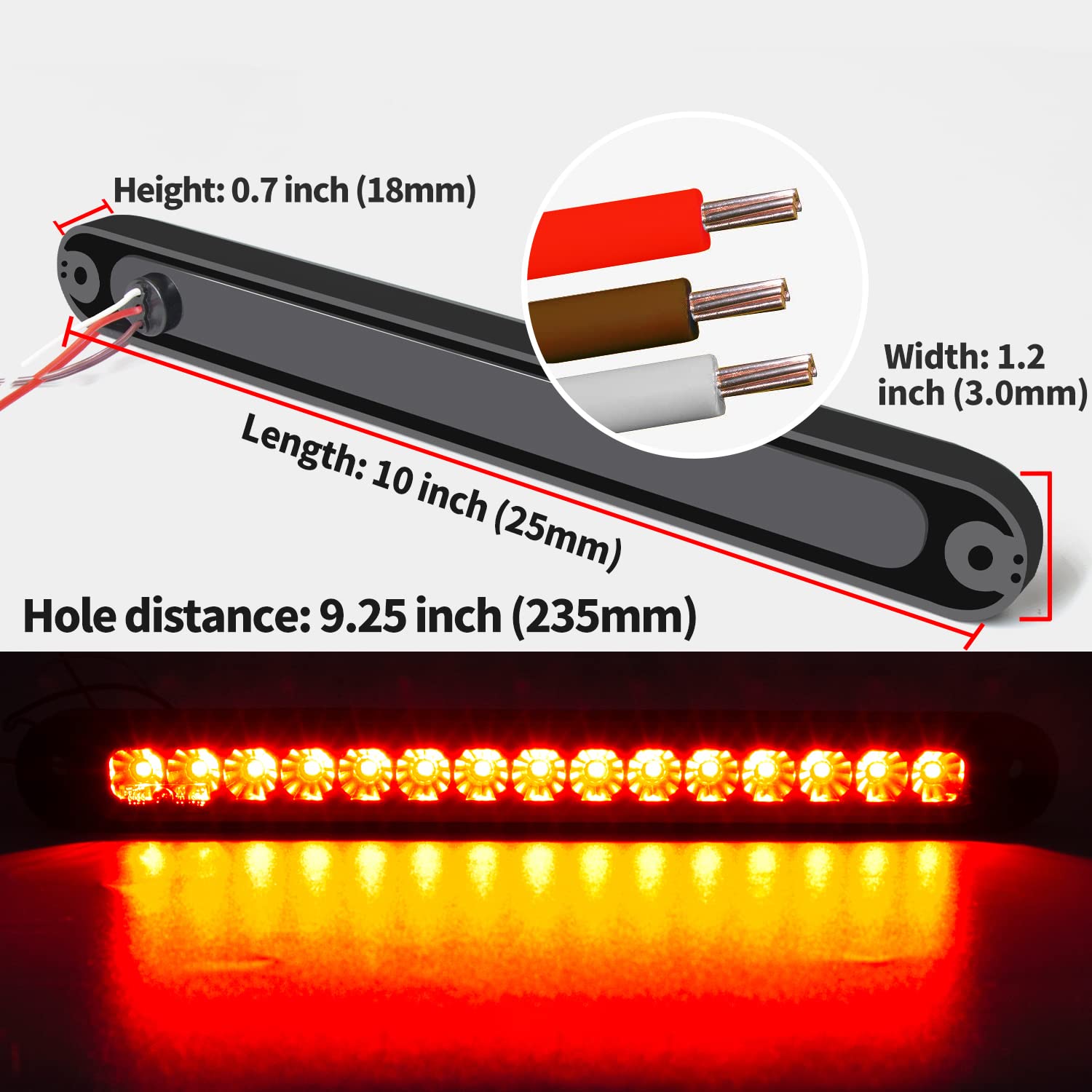 2 Pack 10'' 15 Led Trailer Identification Light 9 To 30-Volt, Led Stop Turn Tail Light Assembly Third Brake Bar Strip Truck Rear