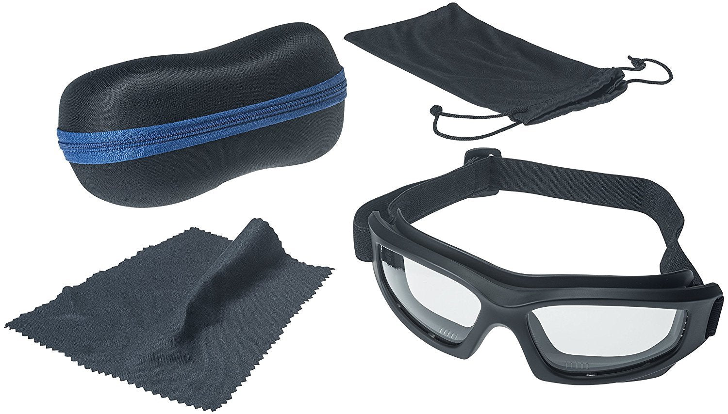 Motorcycle Riding Goggles: Heavy-Duty Riding Goggles''No Foam'' Design w/Hard Case, Microfiber Cleaning Cloth & Pouch Included b
