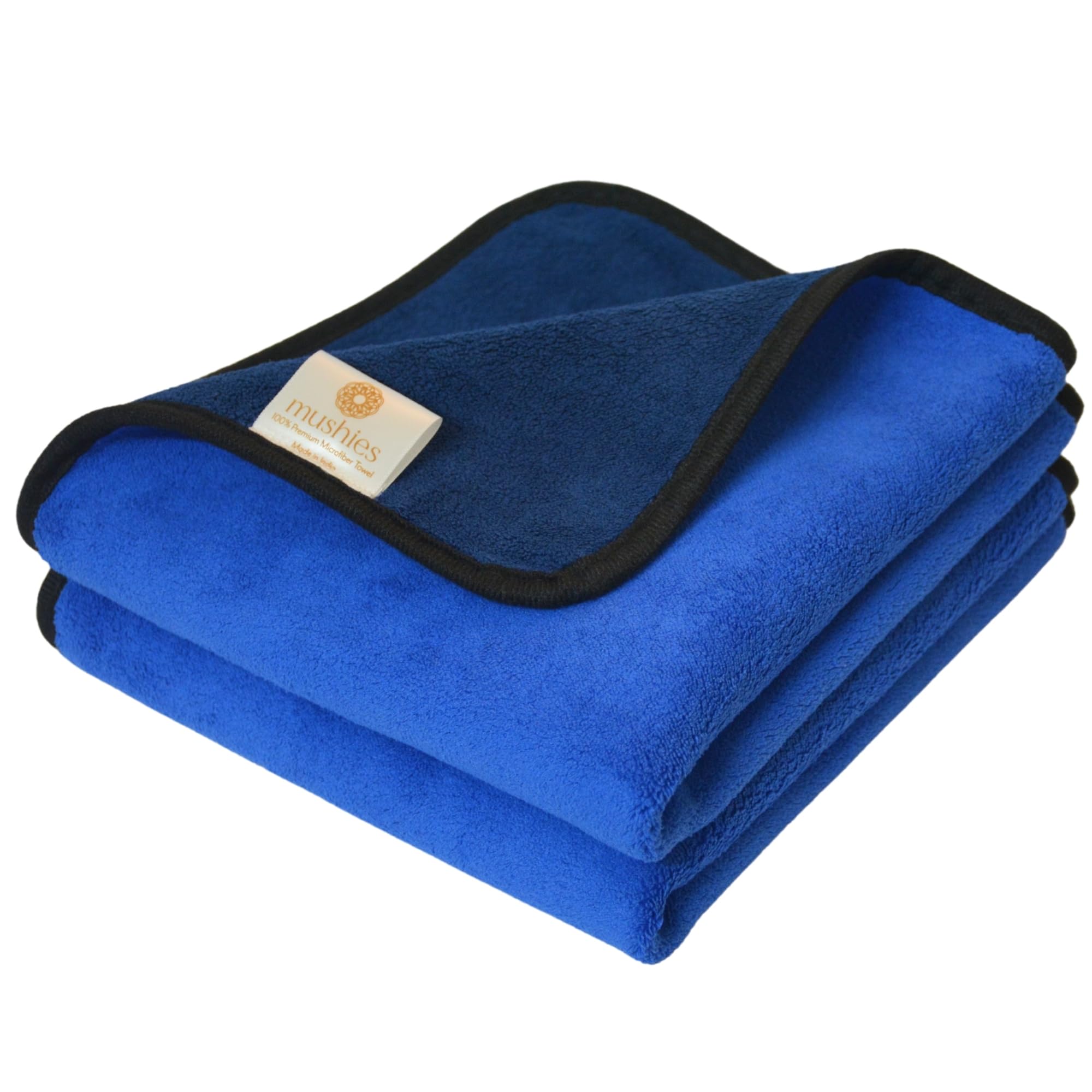 MUSHIES 600 GSM Heavy Microfiber Cloth (Blue, Pack of 2, 40x40 cm) Double Layered Highly Absorbent Microfibre Towel Cloth for Ca