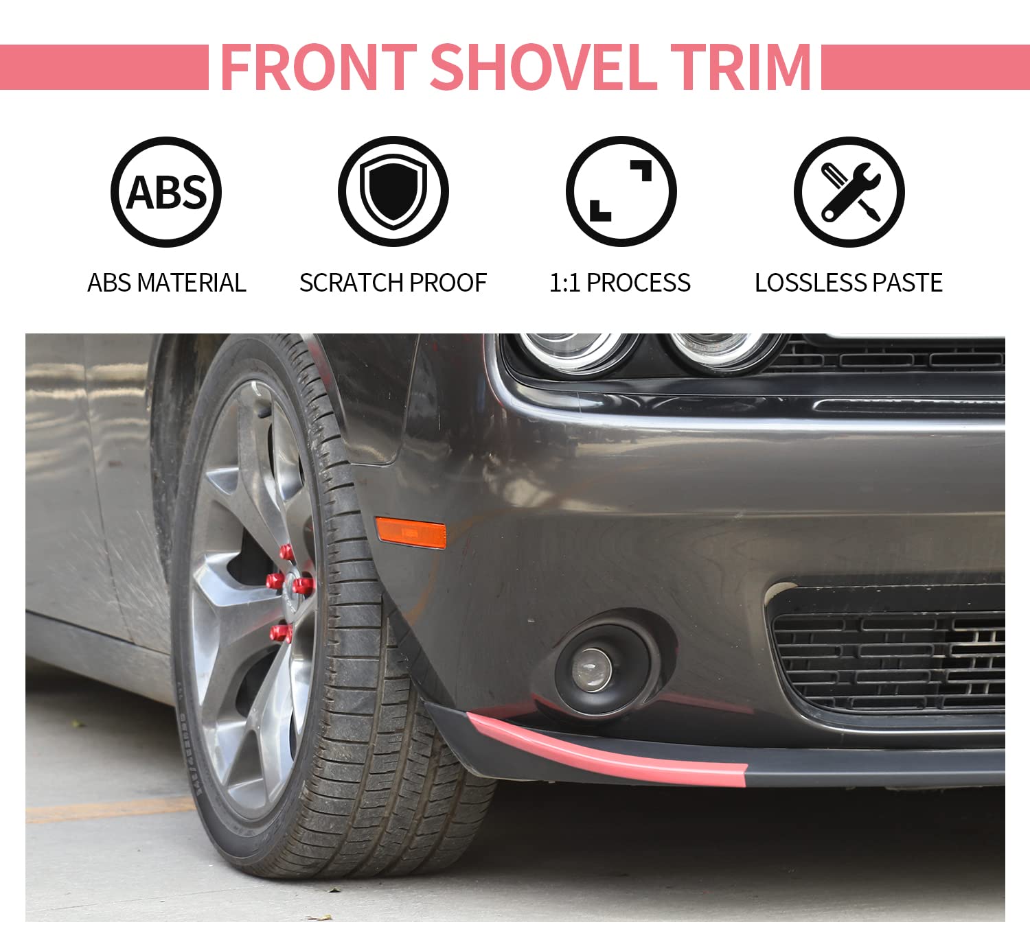 Voodonala Dodge Challenger 2015-2023 Front Bumper Lip Splitter Protector Cover Compatible For Dodge Challenger 2015-2023(Pink, S